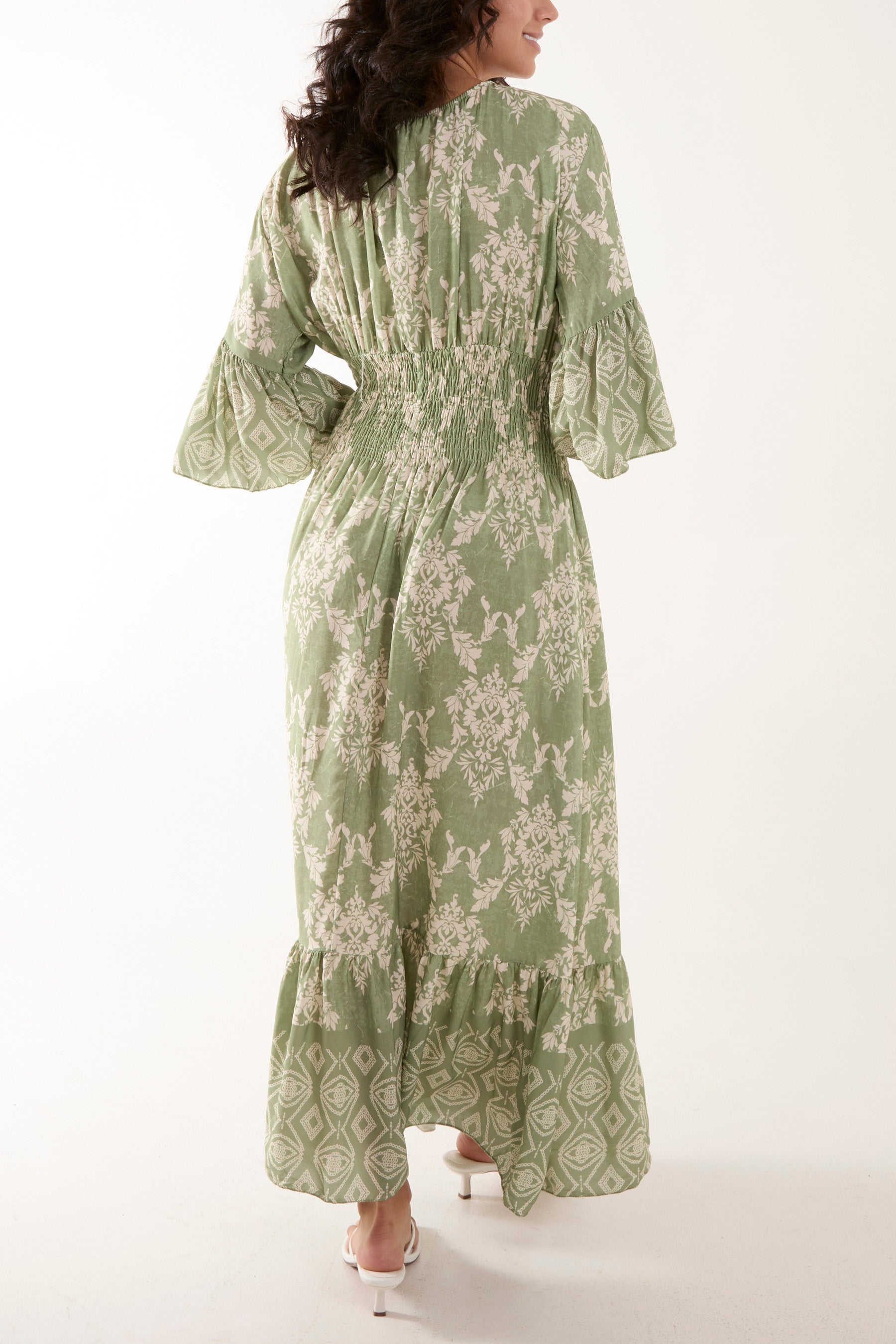 Shirred Waist Border Print Dress Dresses WearAll