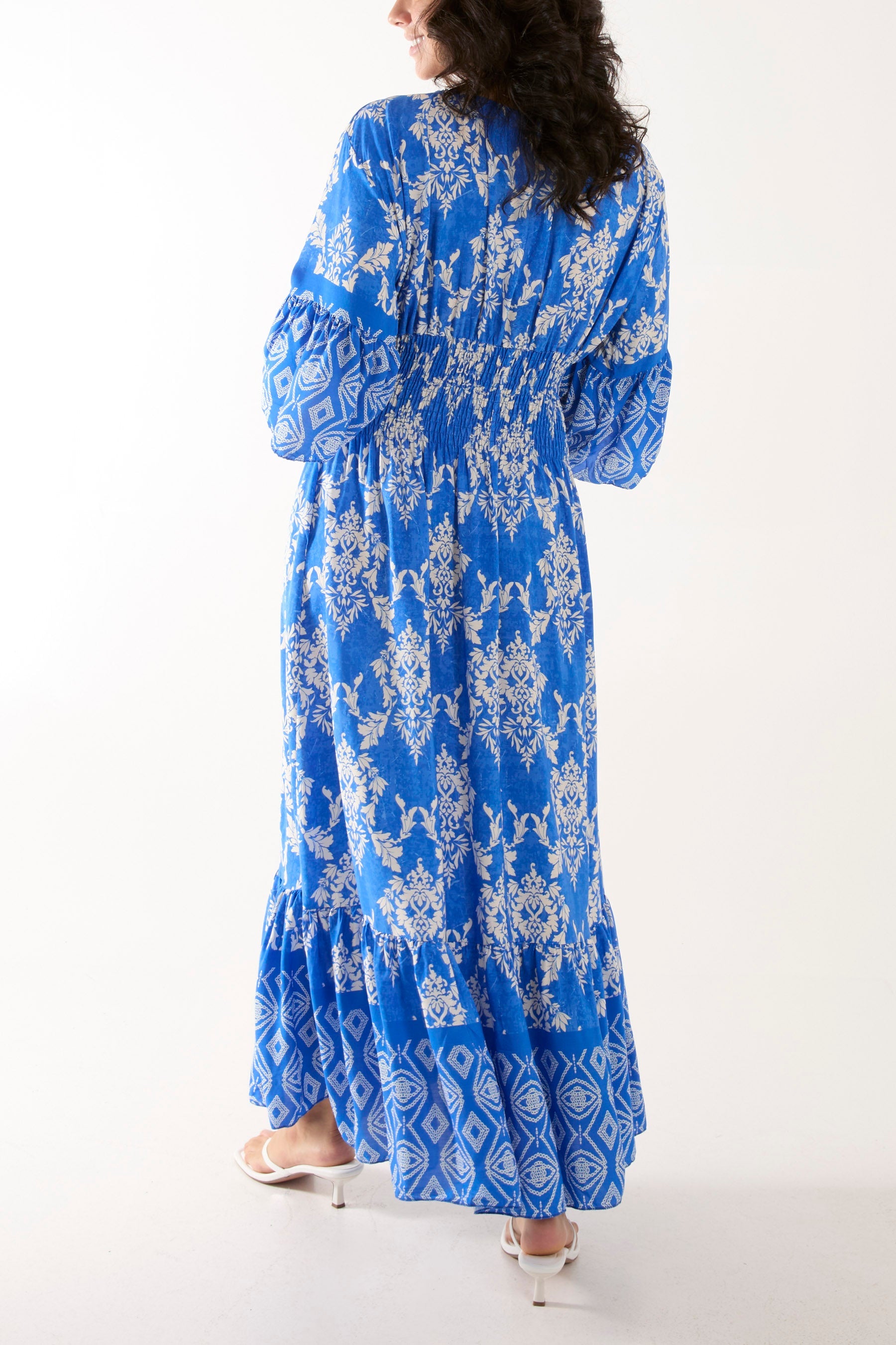 Shirred Waist Border Print Dress Dresses WearAll