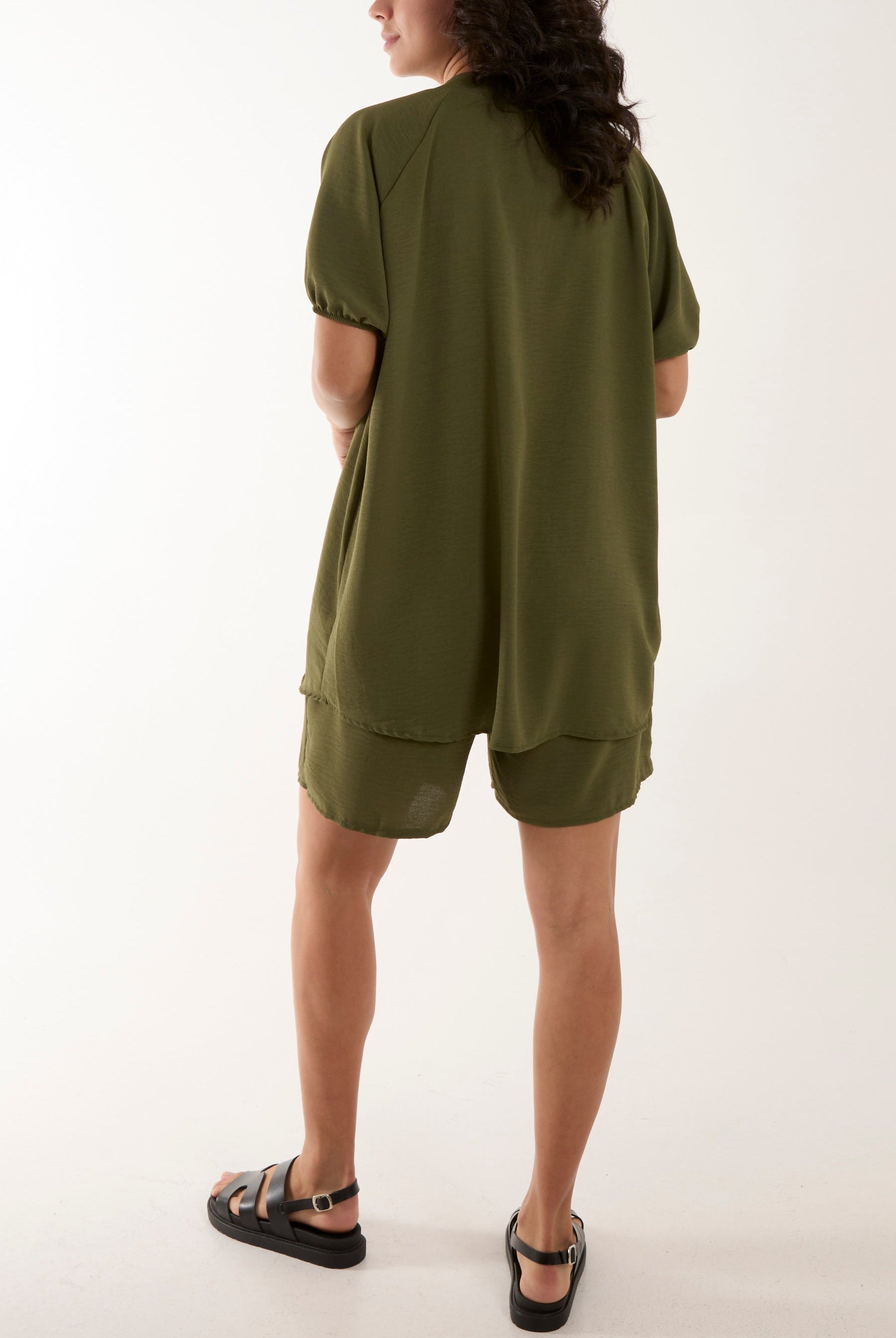 Short Sleeve Buttoned Collar Top & Short Sets WearAll