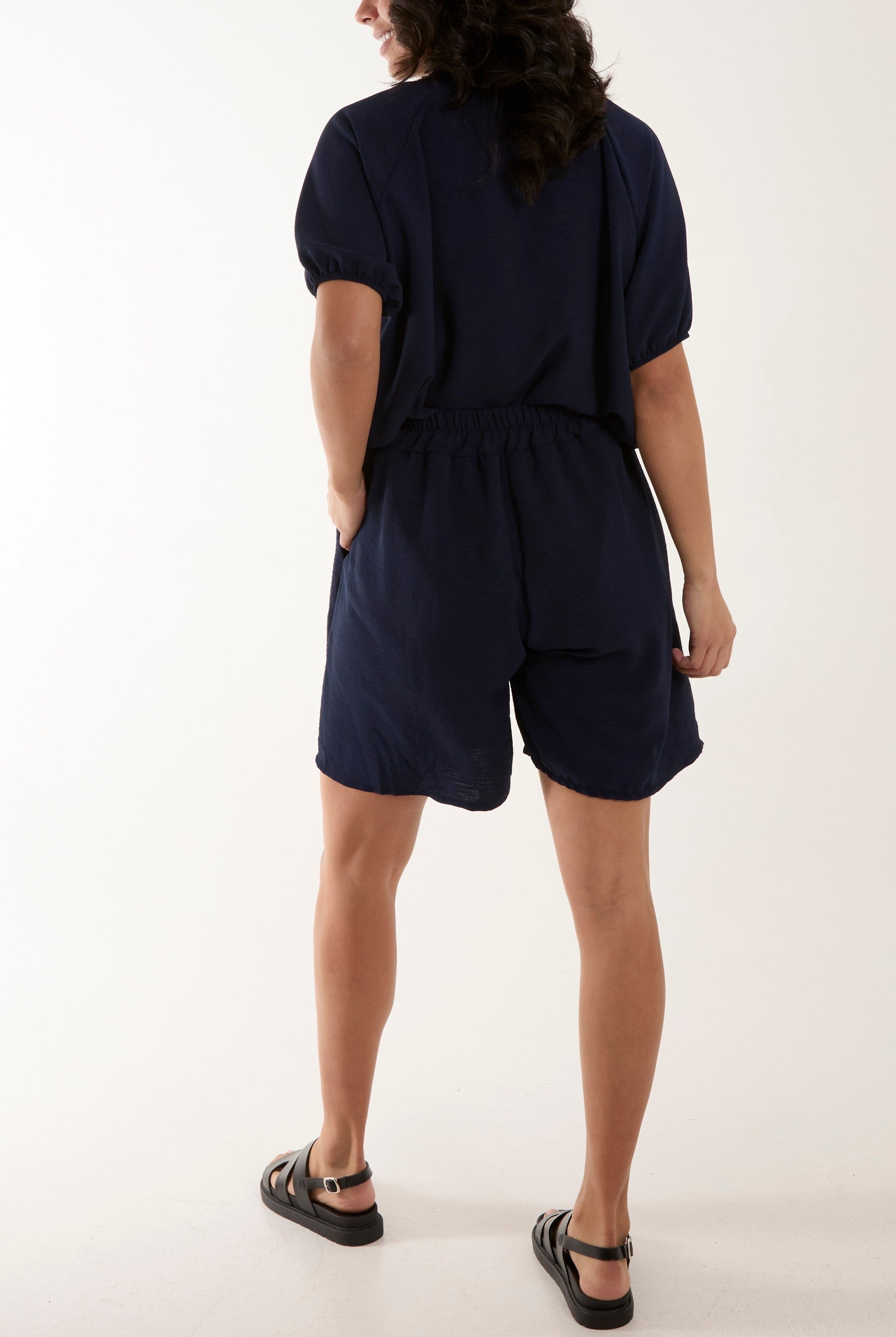 Short Sleeve Buttoned Collar Top & Short Sets WearAll