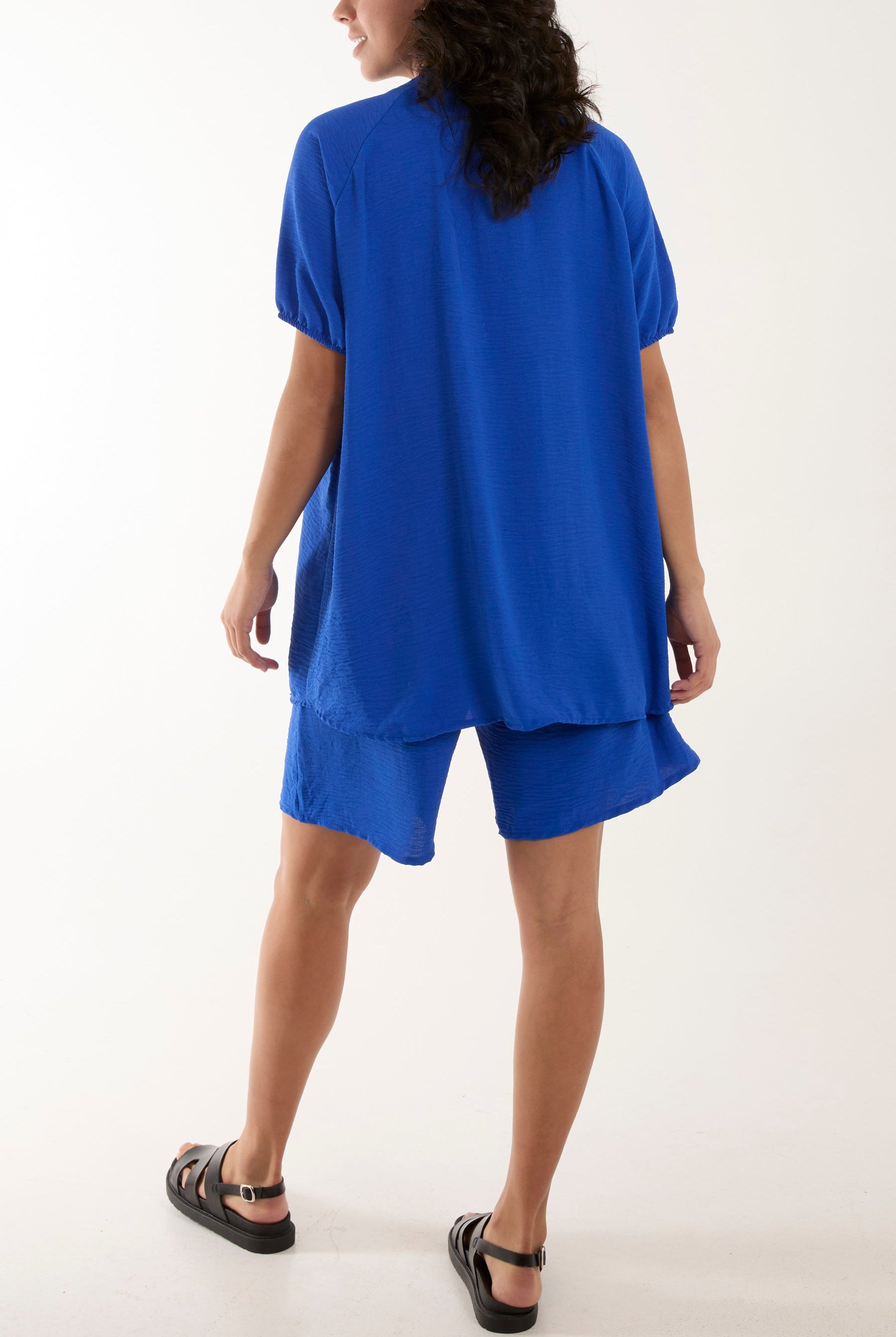 Short Sleeve Buttoned Collar Top & Short Sets WearAll