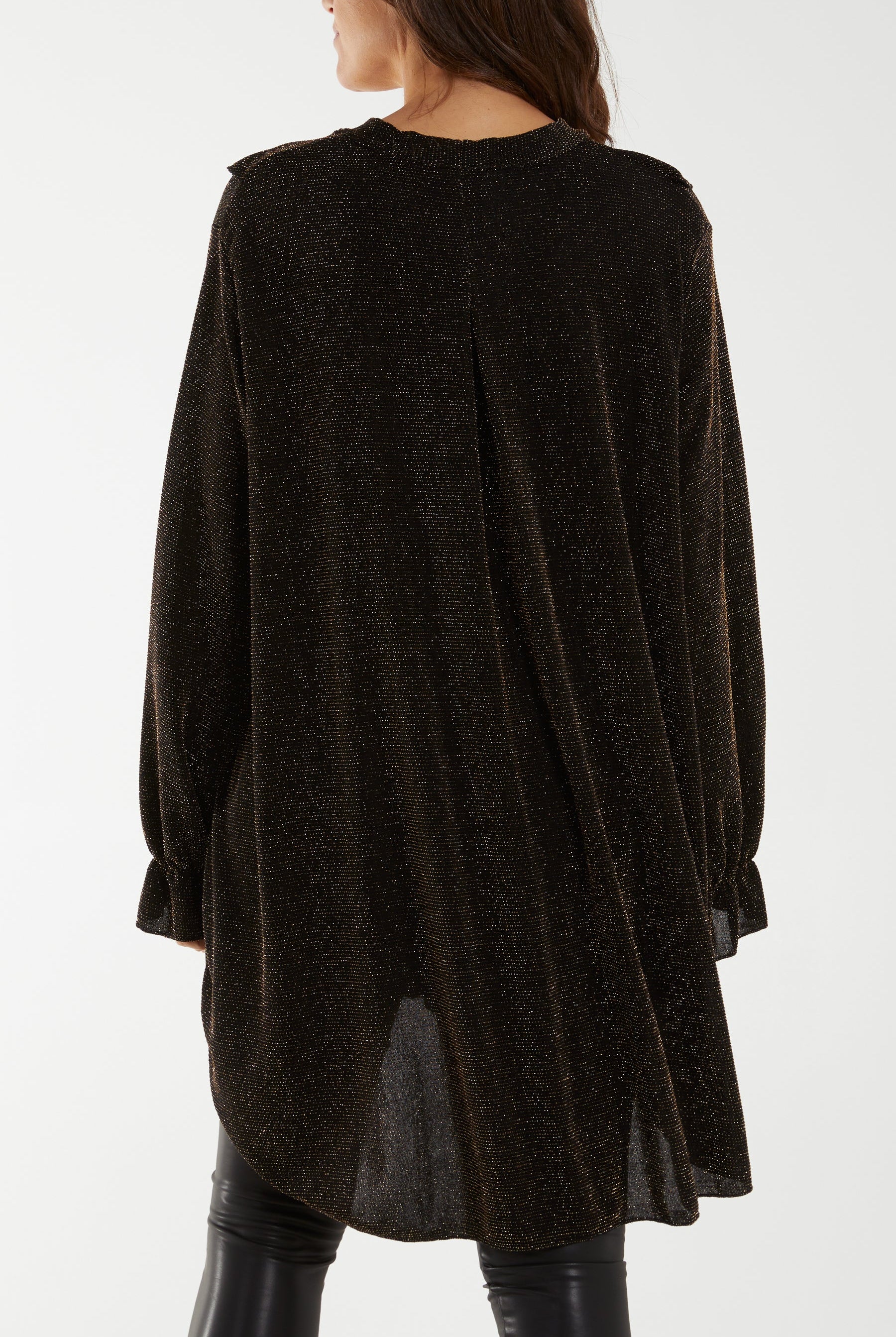 Glitter Lurex Ruffle Flounce Button Blouse TOPMF2 WearAll