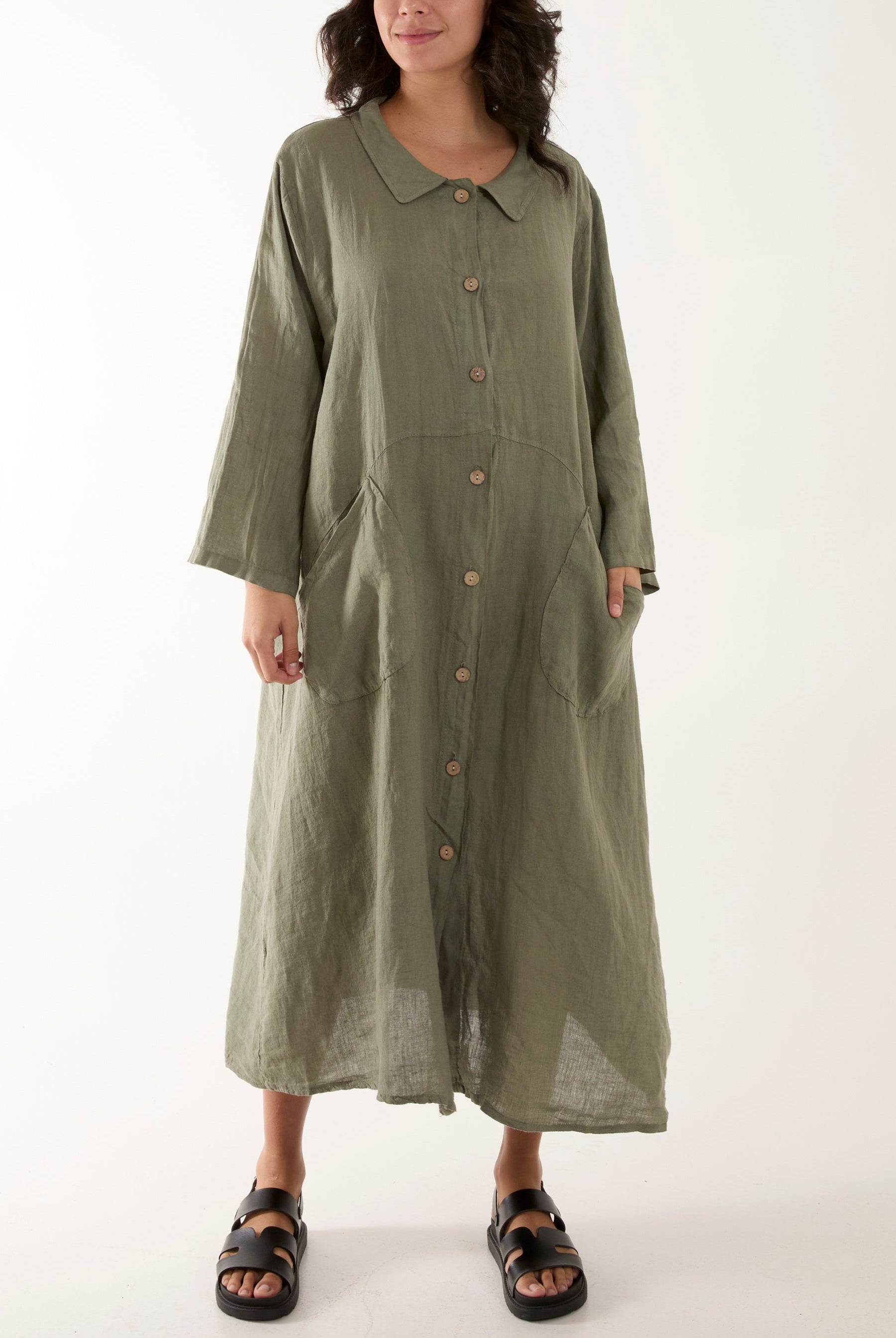 Oversized Button Through Pocket Shirt Dress Dresses WearAll Khaki One Size