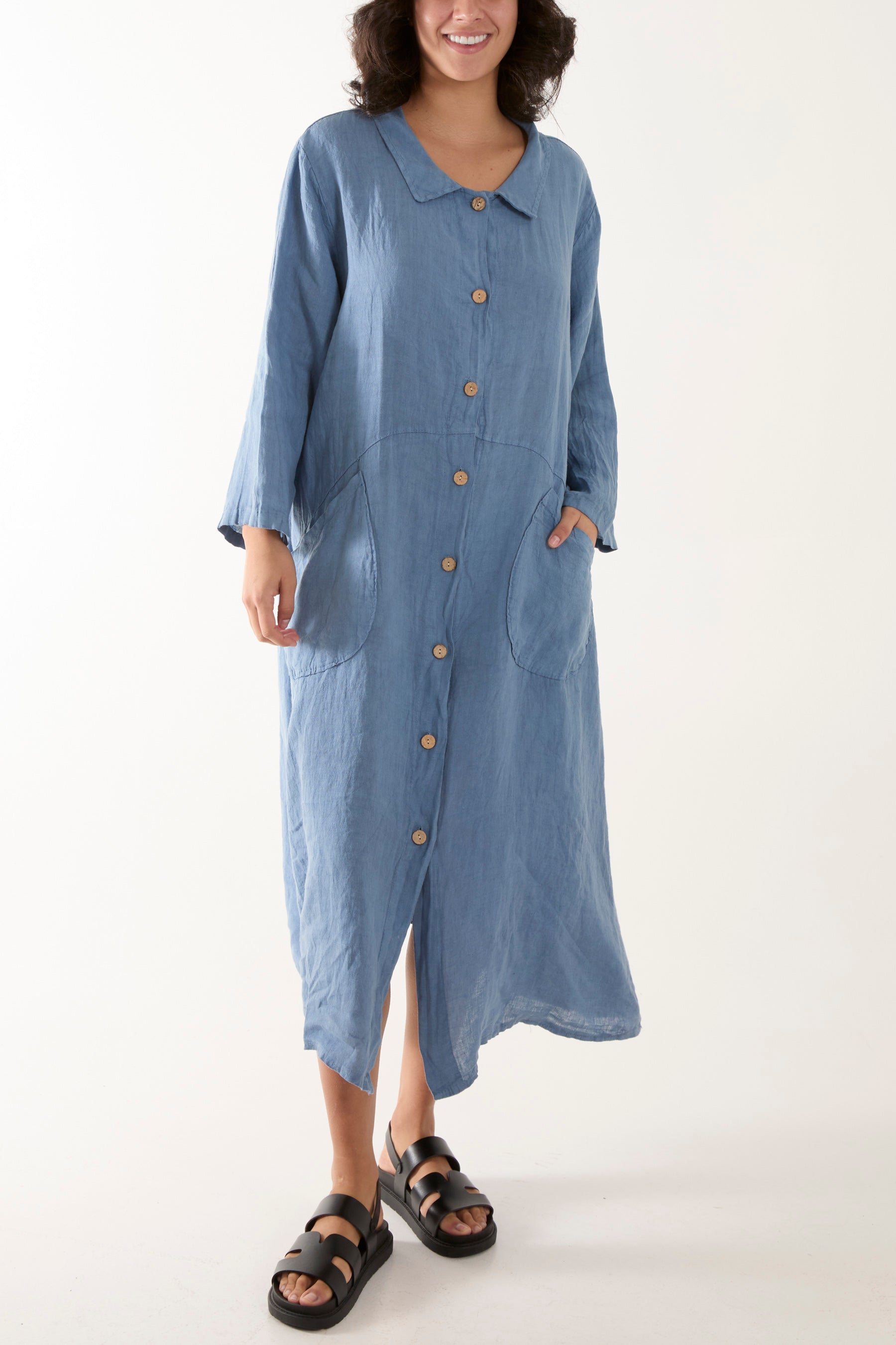 Oversized Button Through Pocket Shirt Dress Dresses WearAll Denim One Size