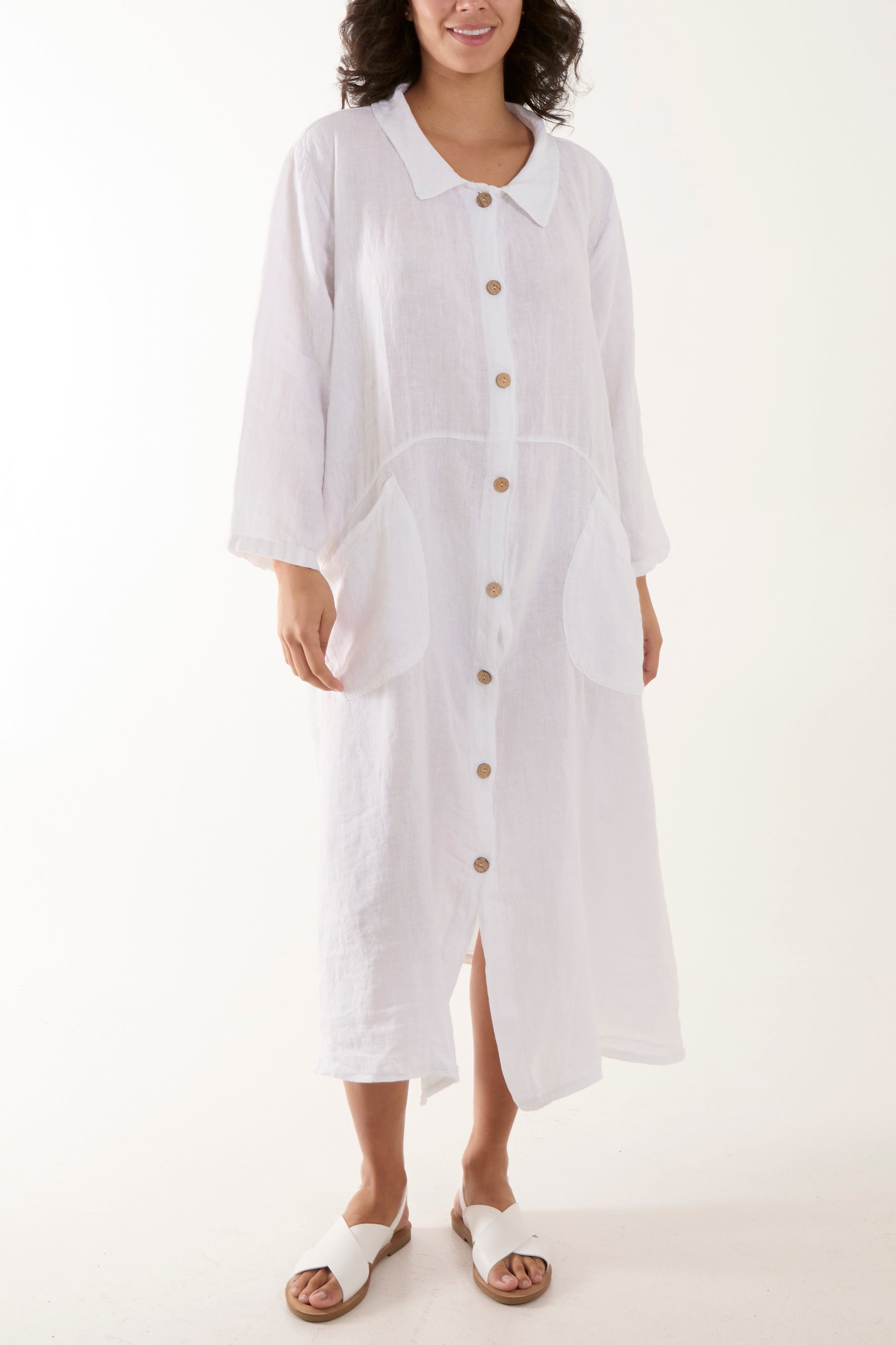 Oversized Button Through Pocket Shirt Dress Dresses WearAll White One Size