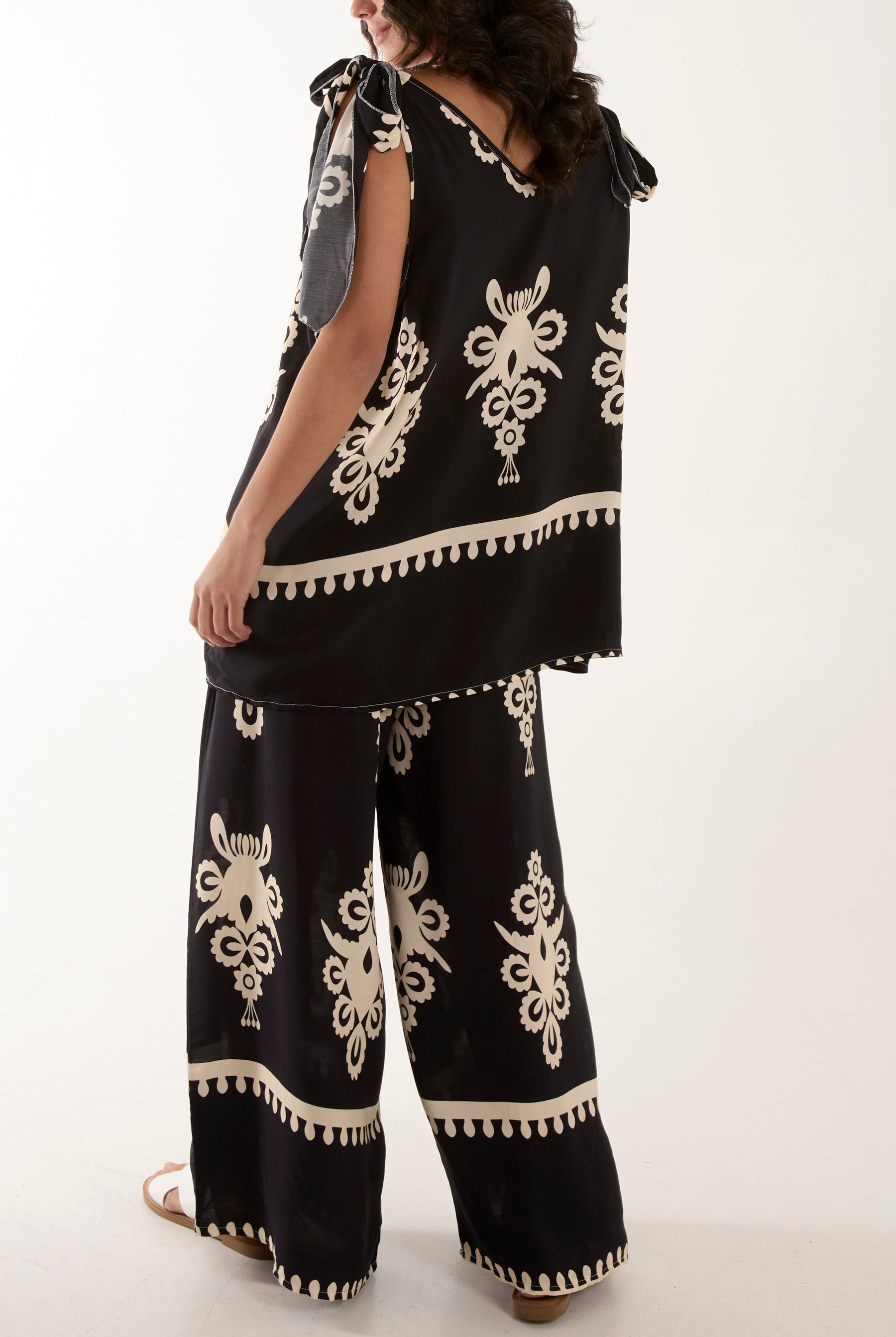 Tie Shoulder Vest & Trouser Printed Co-Ord Sets WearAll