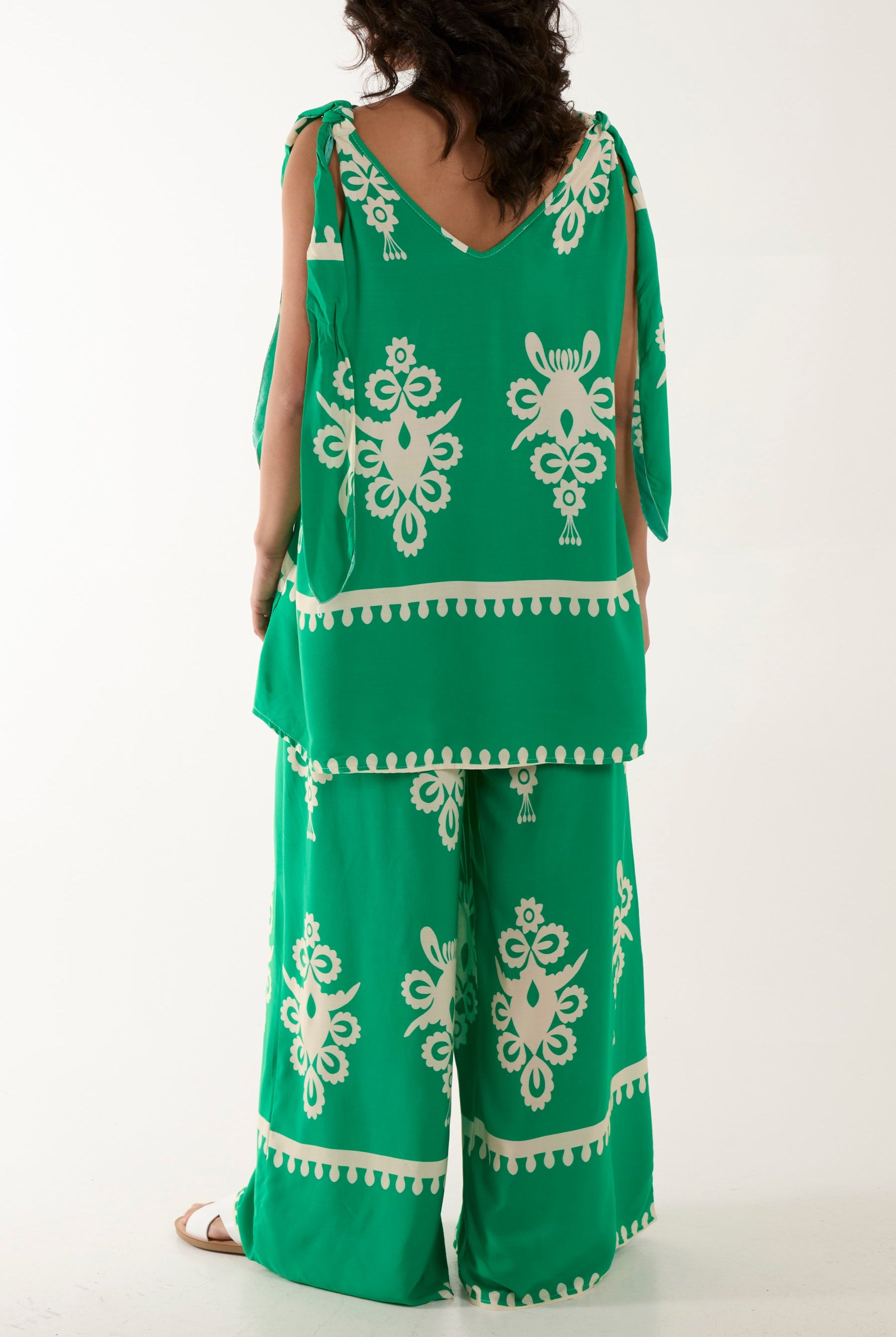 Tie Shoulder Vest & Trouser Printed Co-Ord Sets WearAll