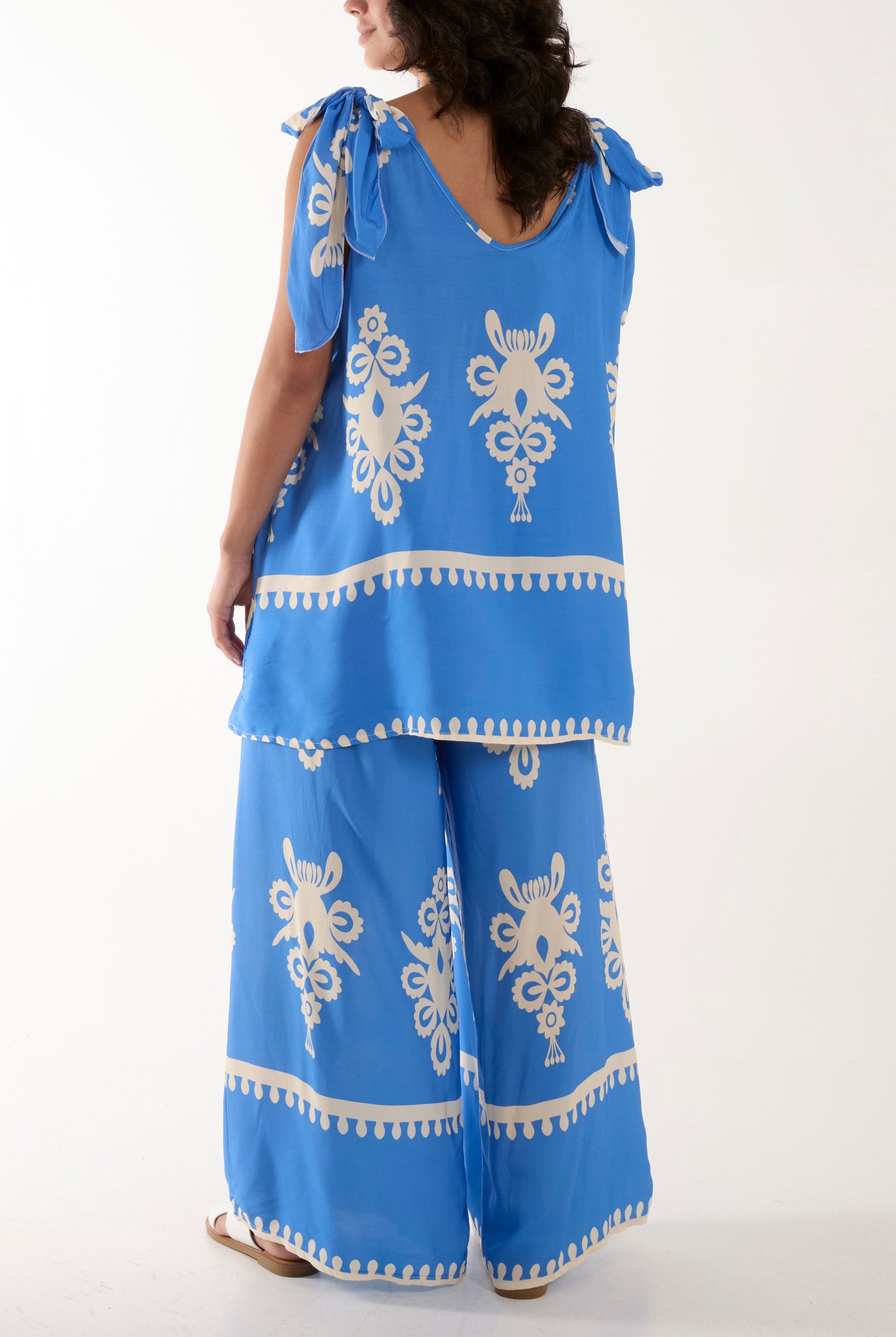 Tie Shoulder Vest & Trouser Printed Co-Ord Sets WearAll