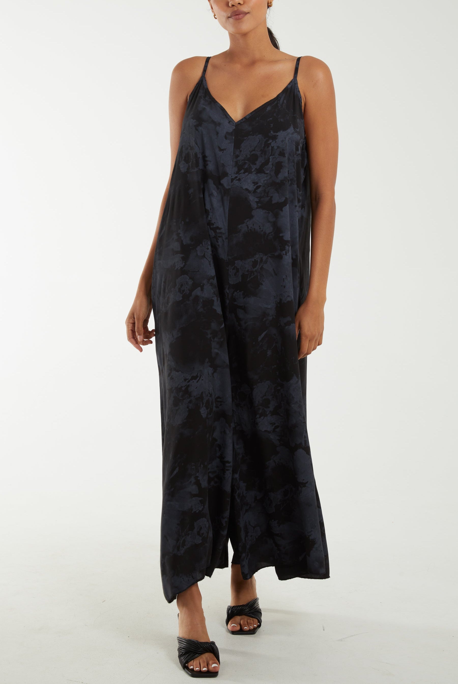 Smoky Print Cami Relaxed Fit Jumpsuit Dresses WearAll Black One Size
