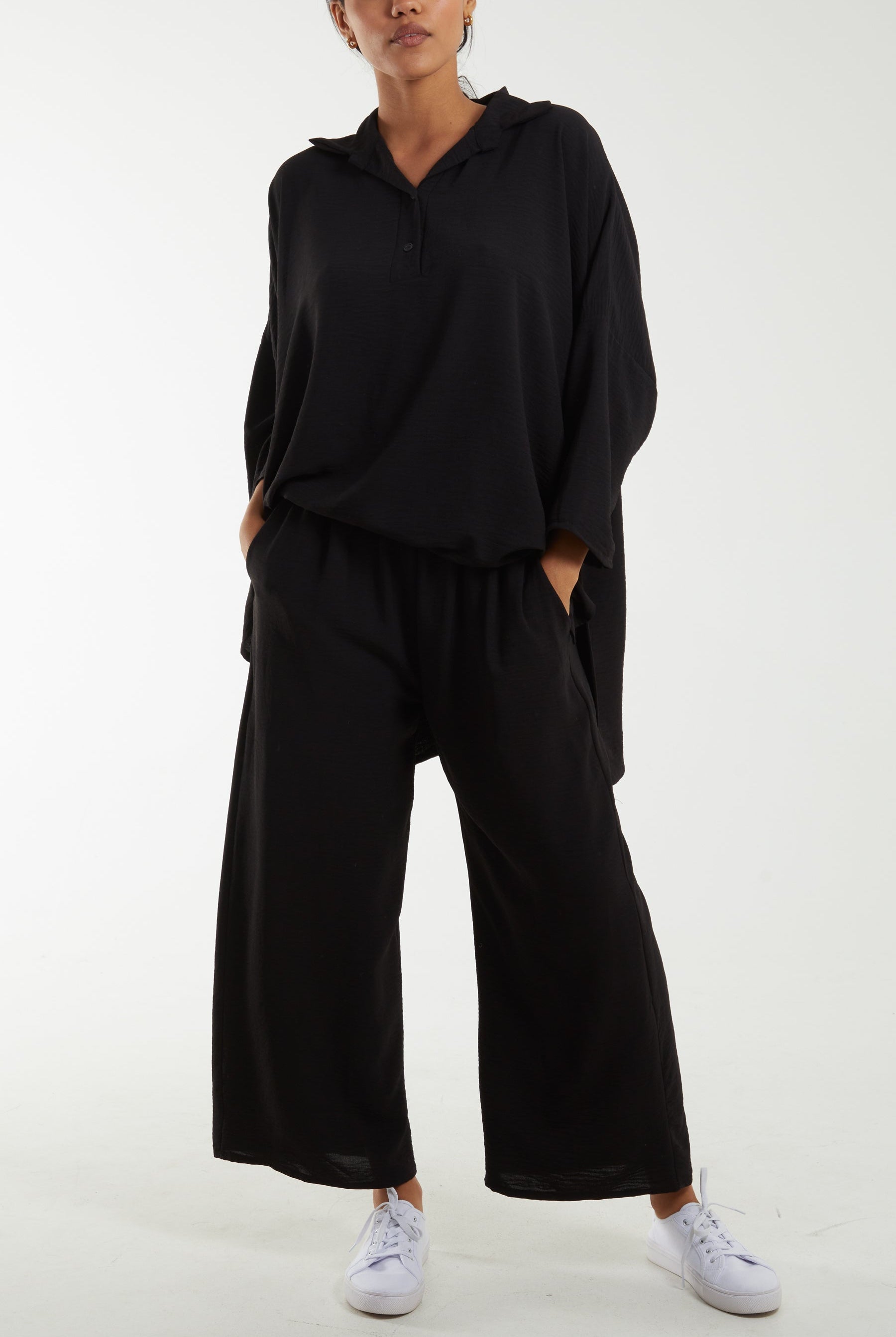 Long Sleeve Shirt & Culottes Co-Ord Set Co-Ords WearAll Black One Size