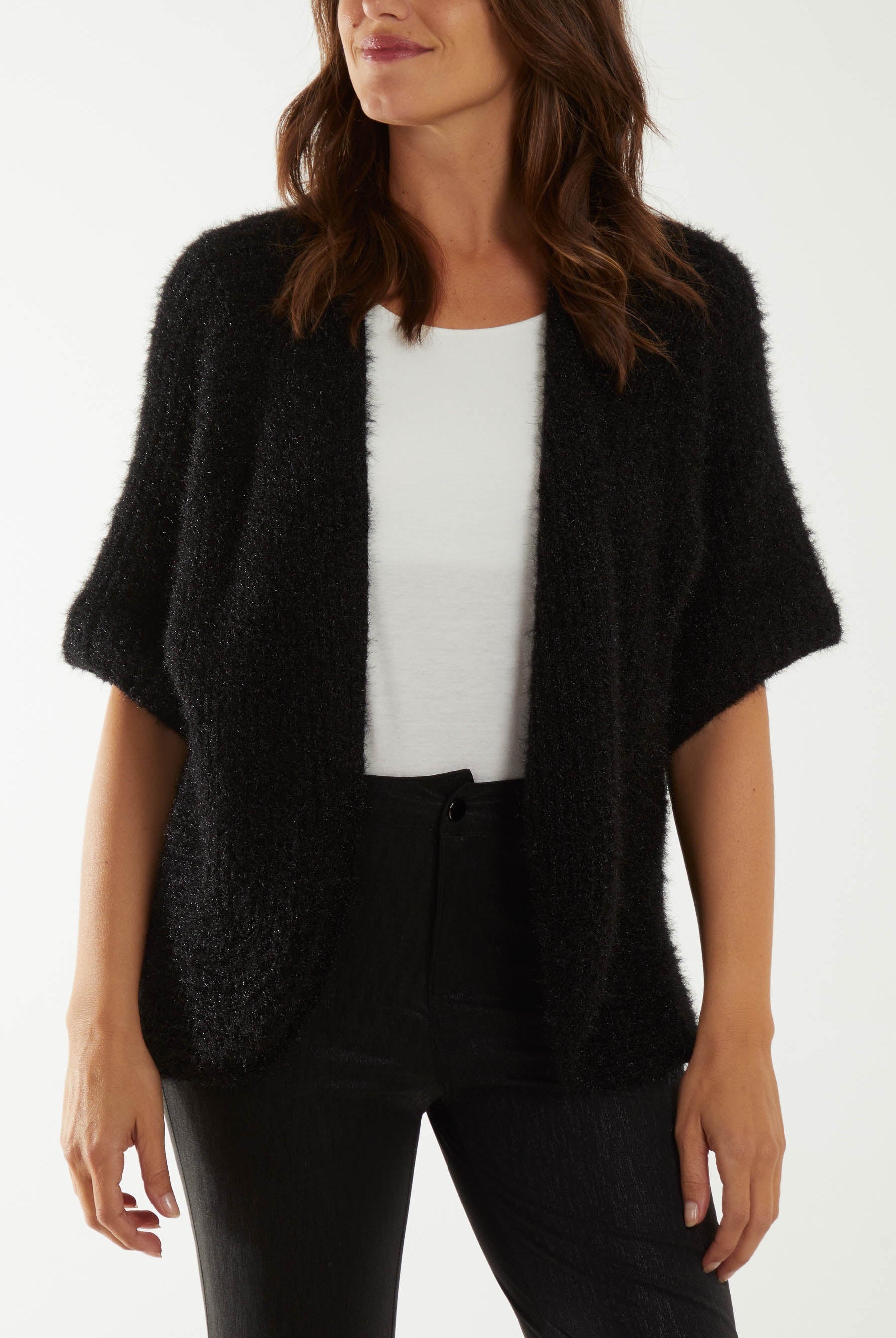 Soft Touch Ribbed Cardigan Cardigans WearAll Black One Size