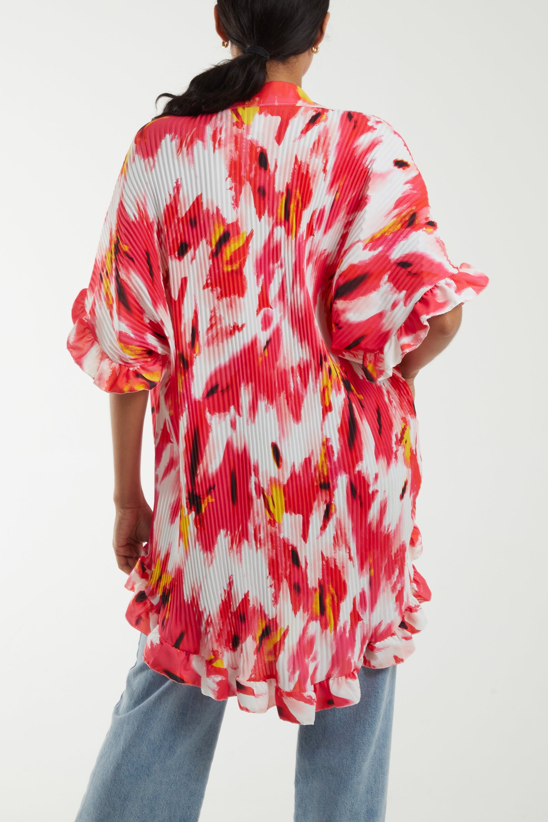 Abstract Tie Dye Frill Hem Plisse Shirt Dresses WearAll