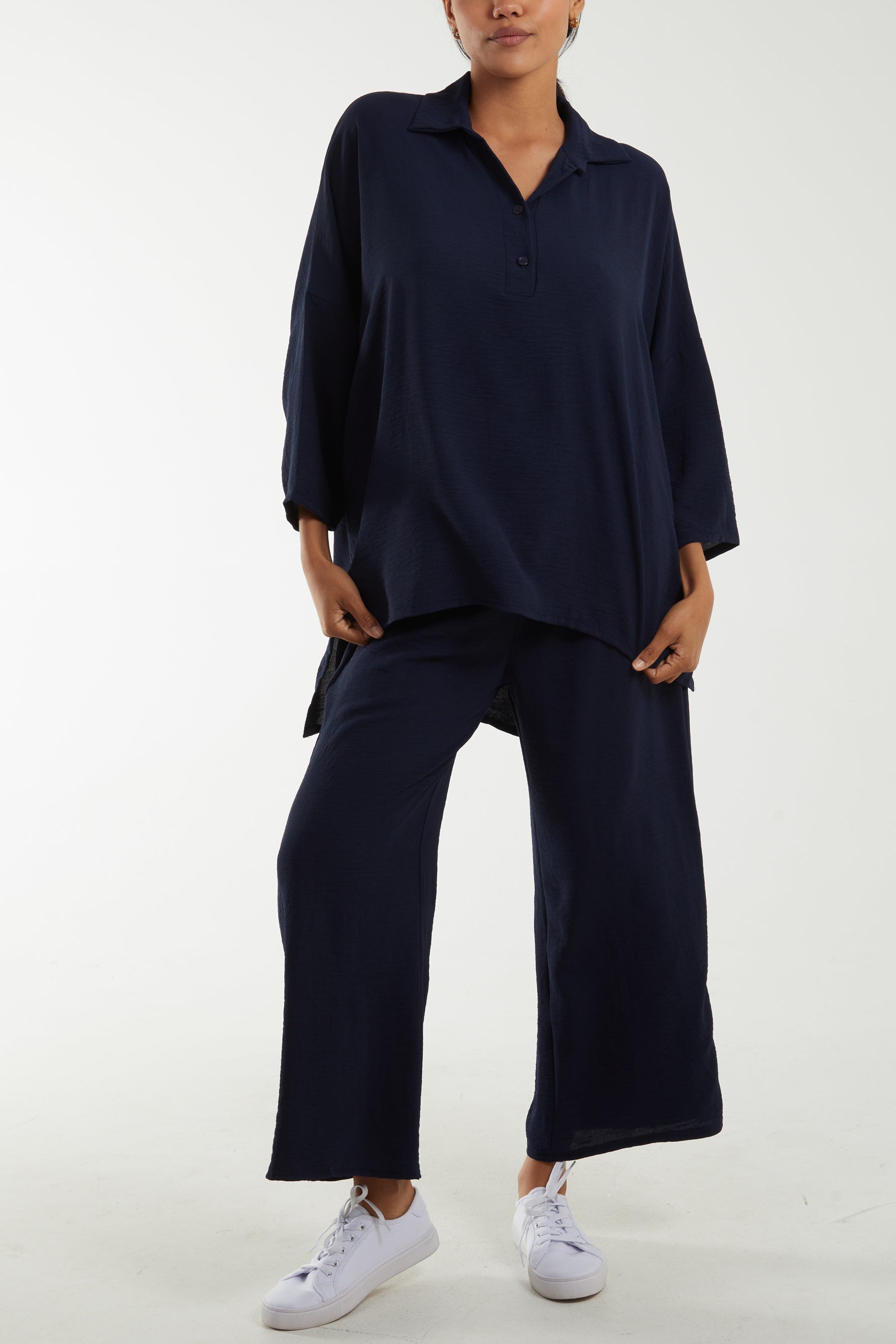Long Sleeve Shirt & Culottes Co-Ord Set Co-Ords WearAll Navy One Size