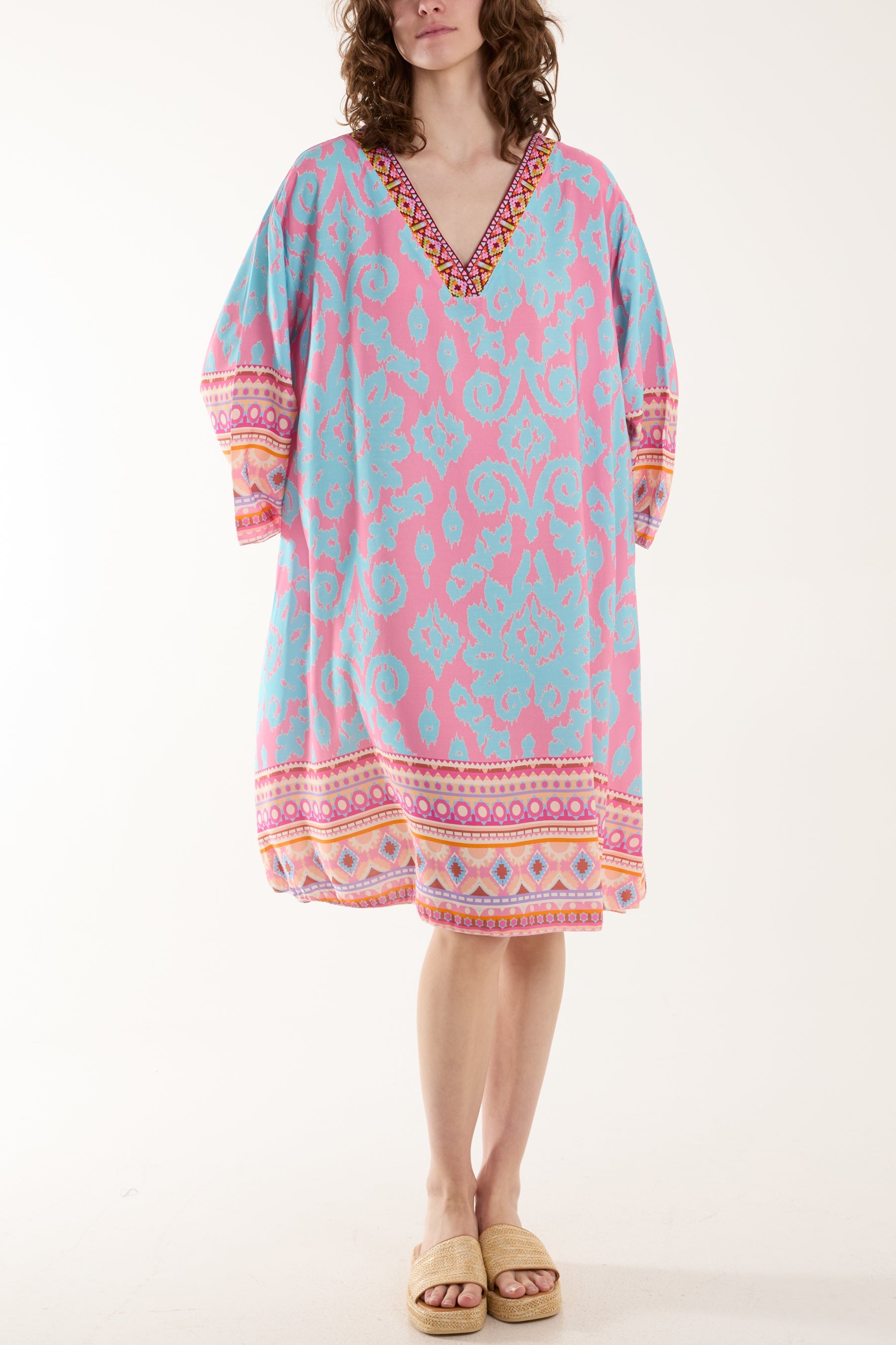 Embroidery V-Neck Printed Tunic Dress Dresses WearAll