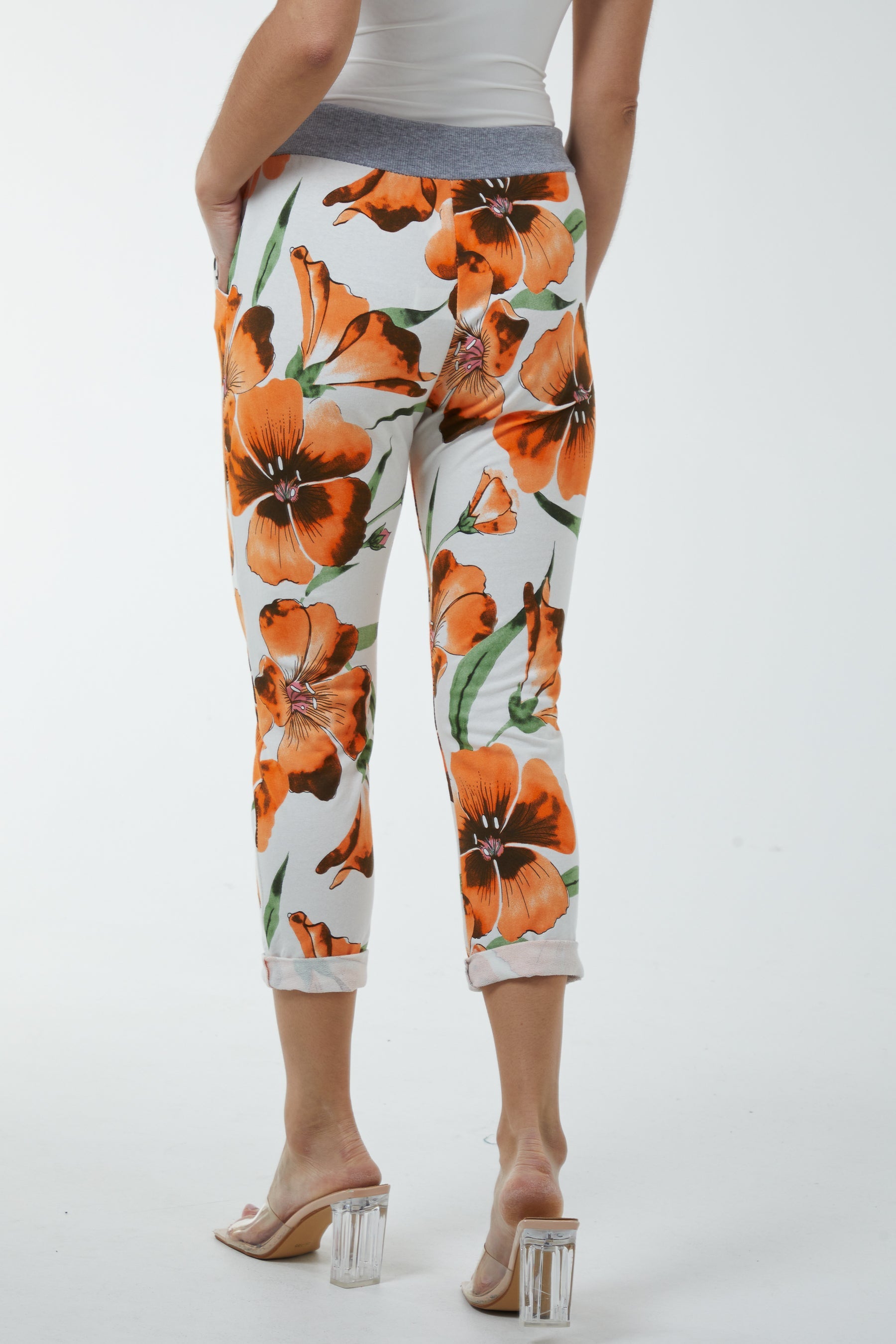 Hawaiian Flower Contrast Waist Trousers Trousers WearAll