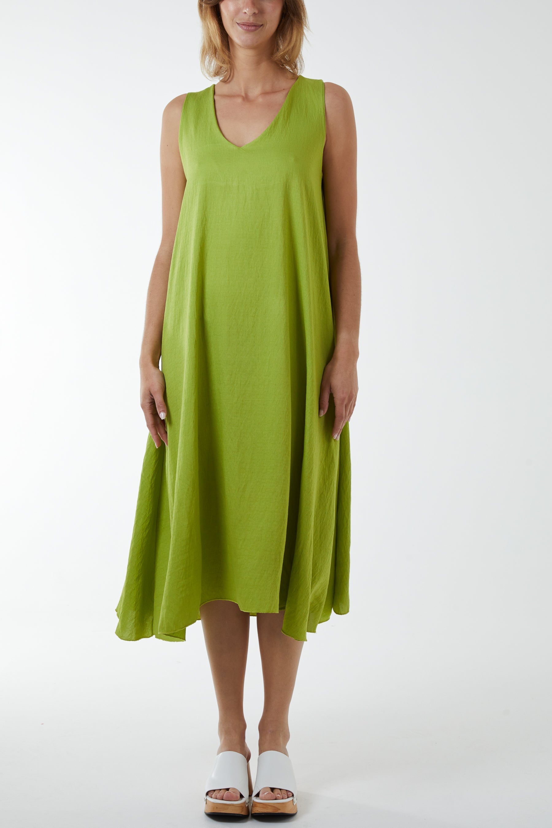 V Neck Sleeveless Dress Dresses WearAll Lime One Size