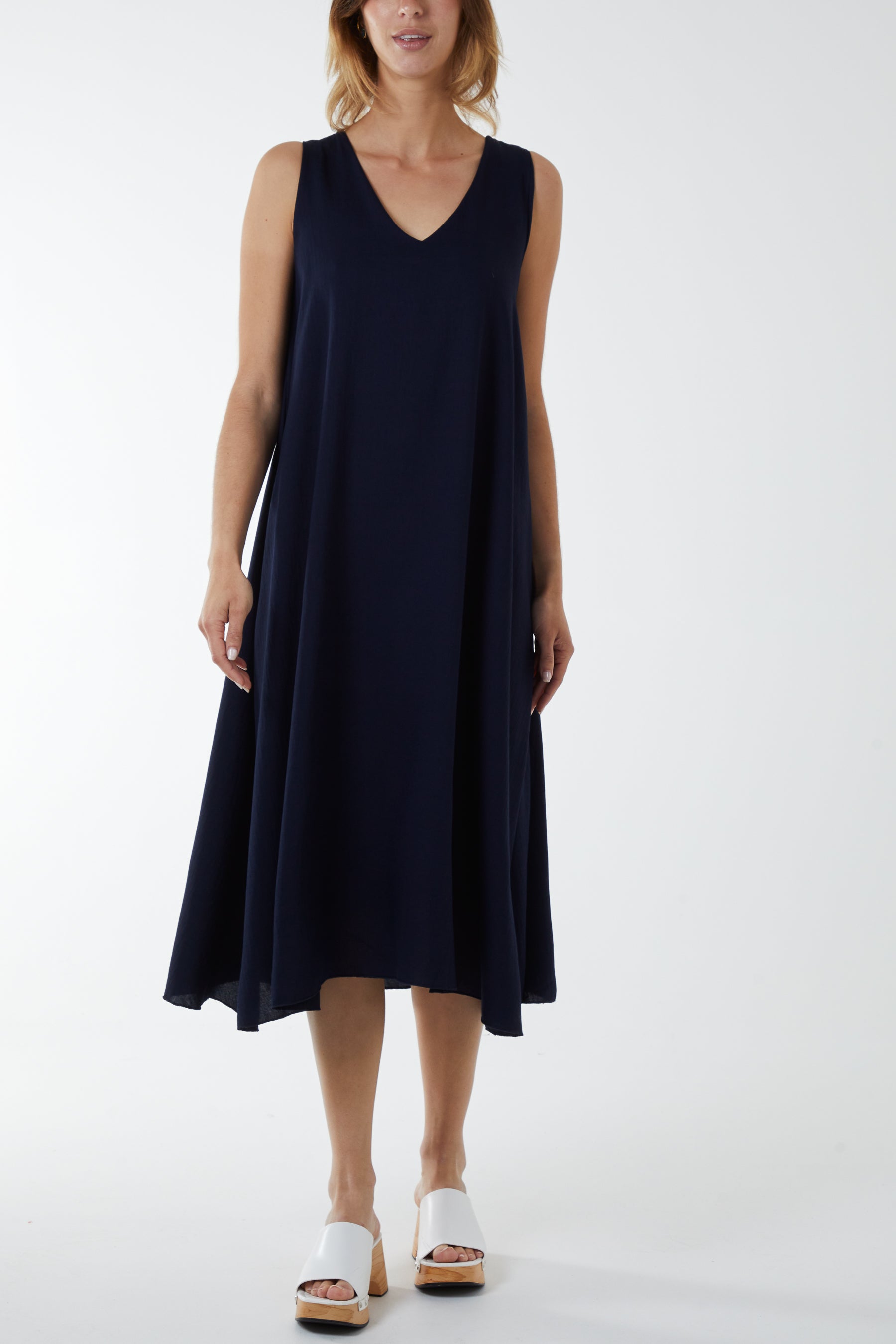 V Neck Sleeveless Dress Dresses WearAll Navy One Size