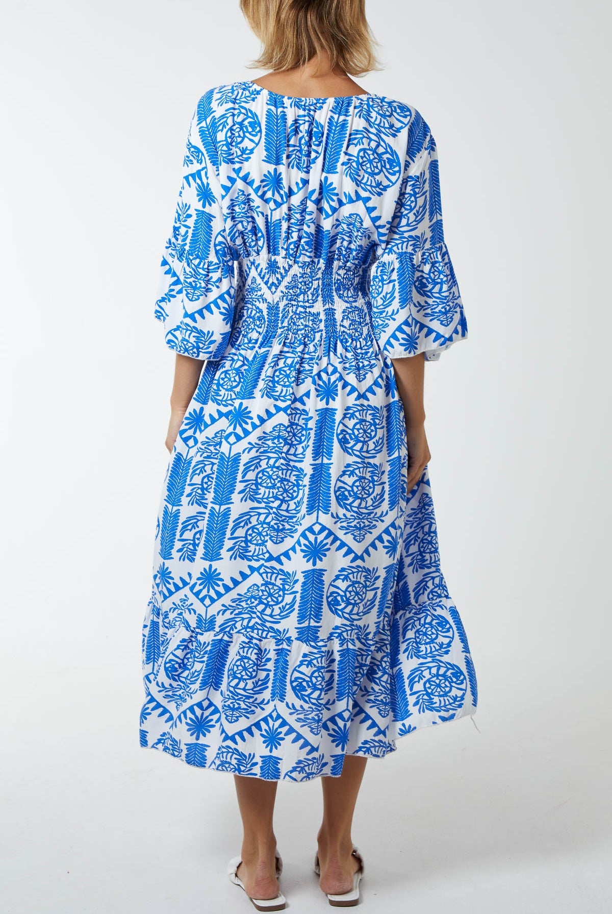 Baroque Floral Shirred Midi Dress DMF2 WearAll