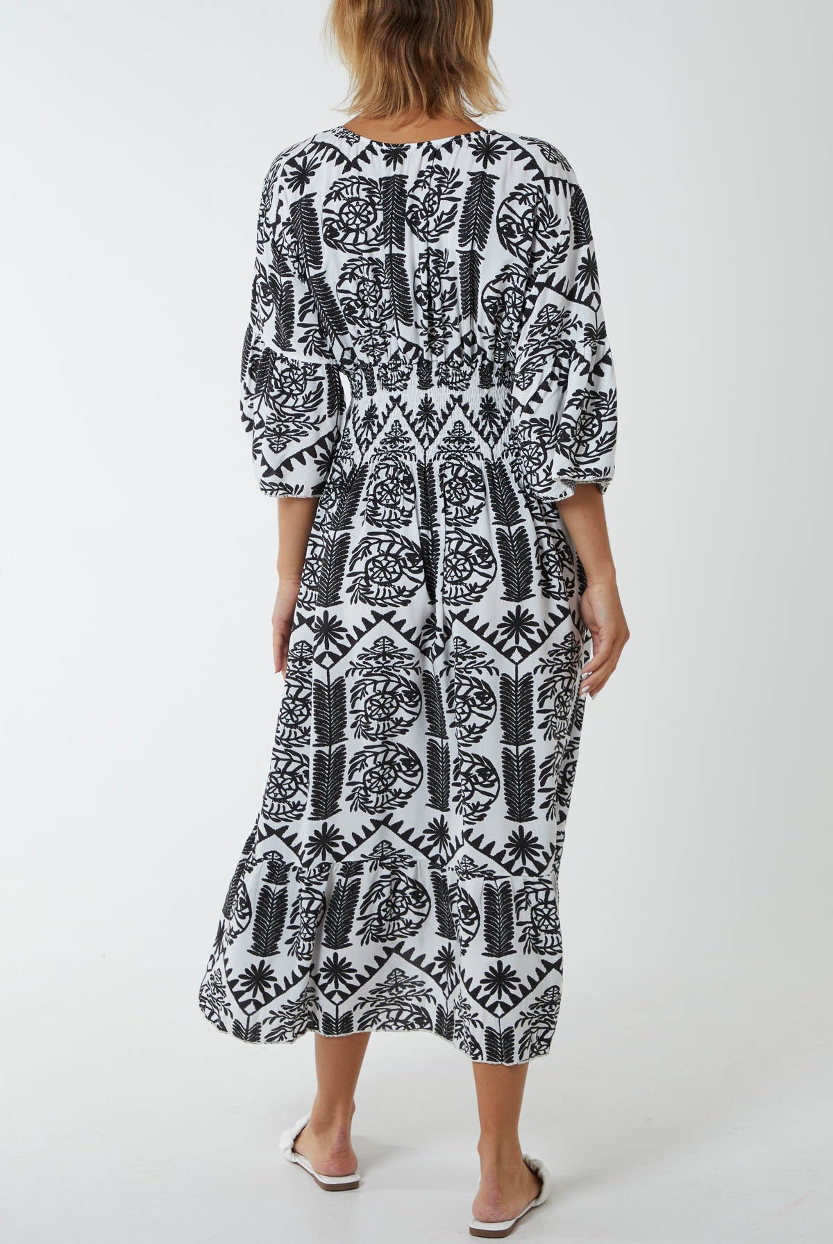 Baroque Floral Shirred Midi Dress DMF2 WearAll