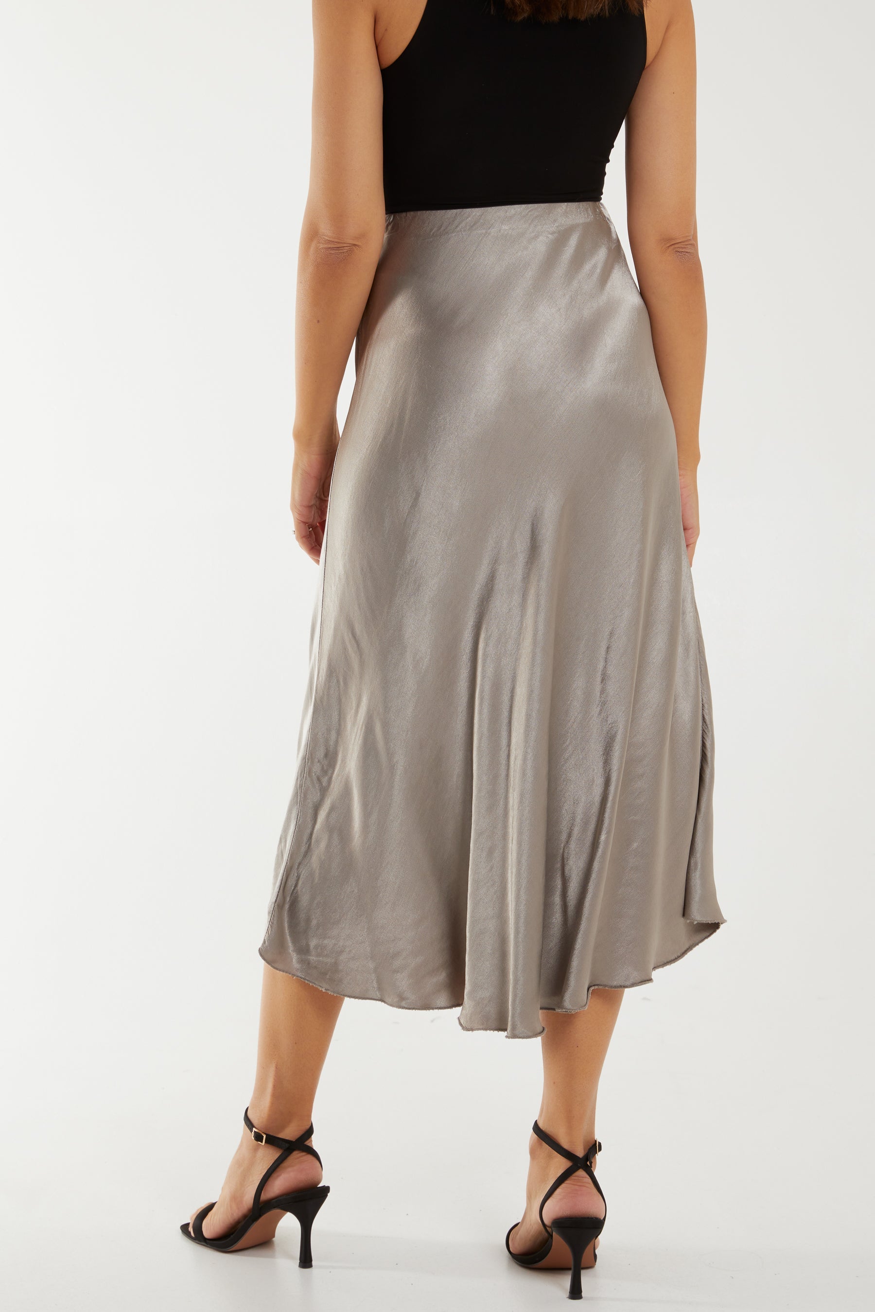 Waistband Satin Midi Skirt Skirts WearAll