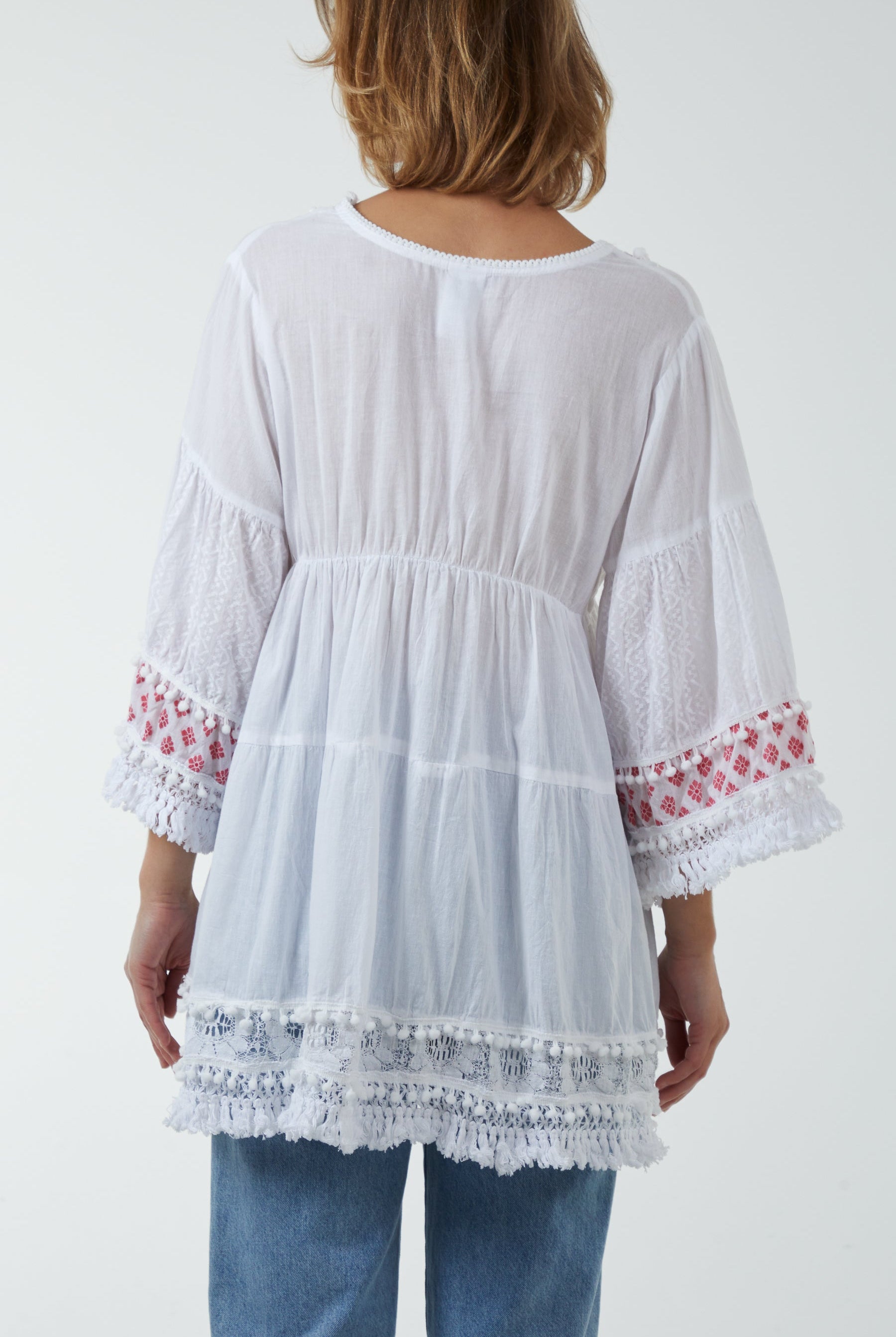 Gold Detailing Tassel Tiered Top Blouses WearAll