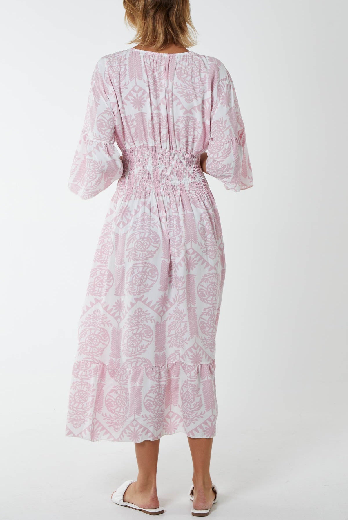 Baroque Floral Shirred Midi Dress DMF2 WearAll