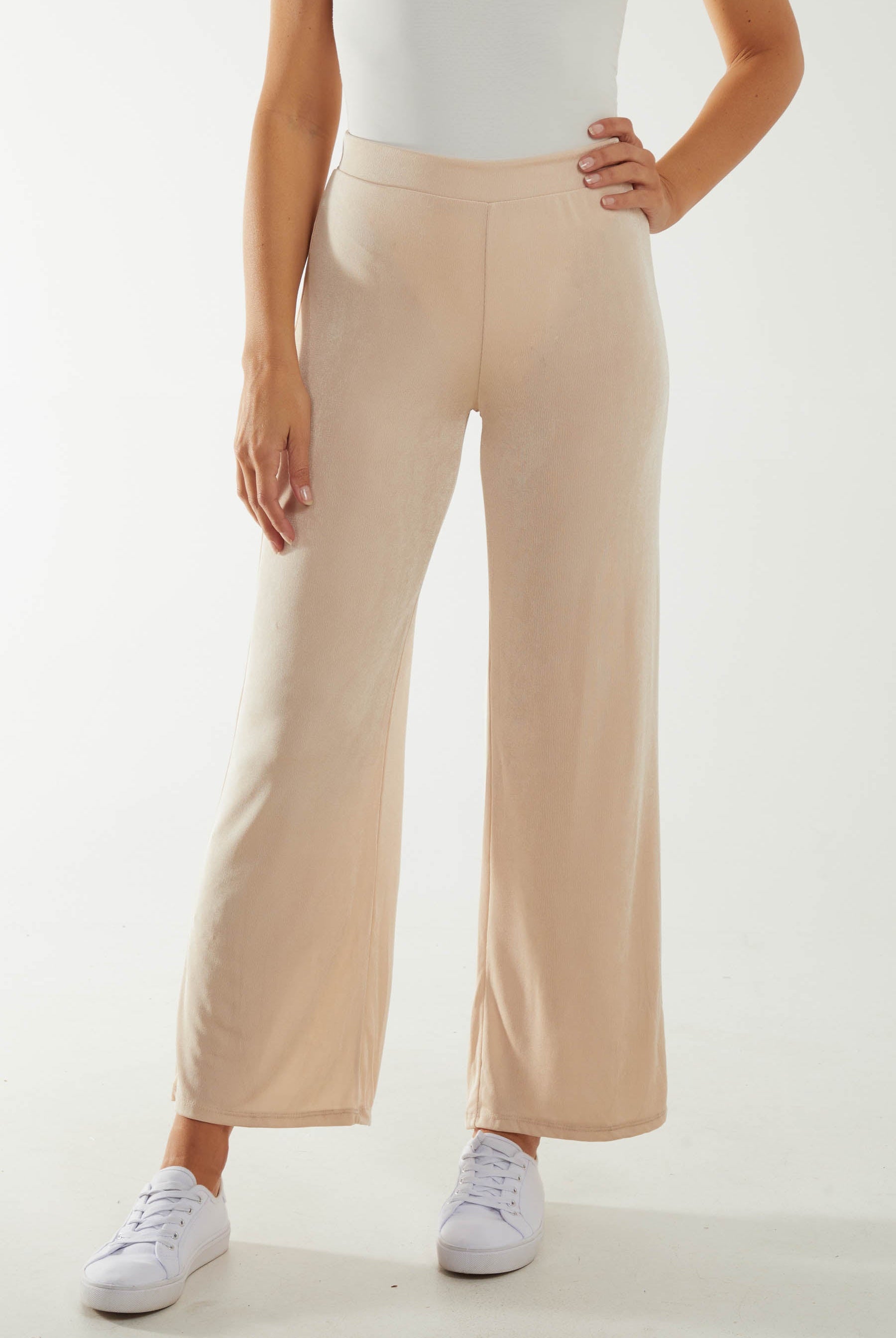 Wide Leg Acetate Trousers Trousers WearAll Beige One Size