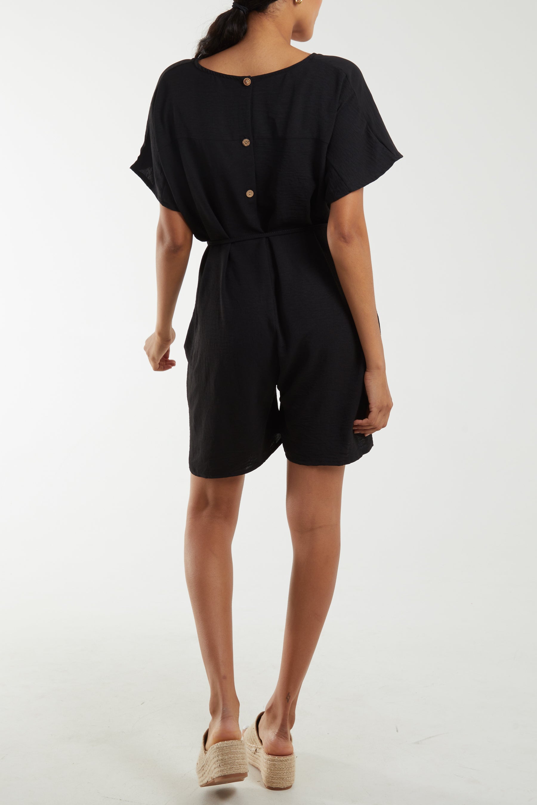 Tie Belt & Button Back Playsuit Playsuits WearAll