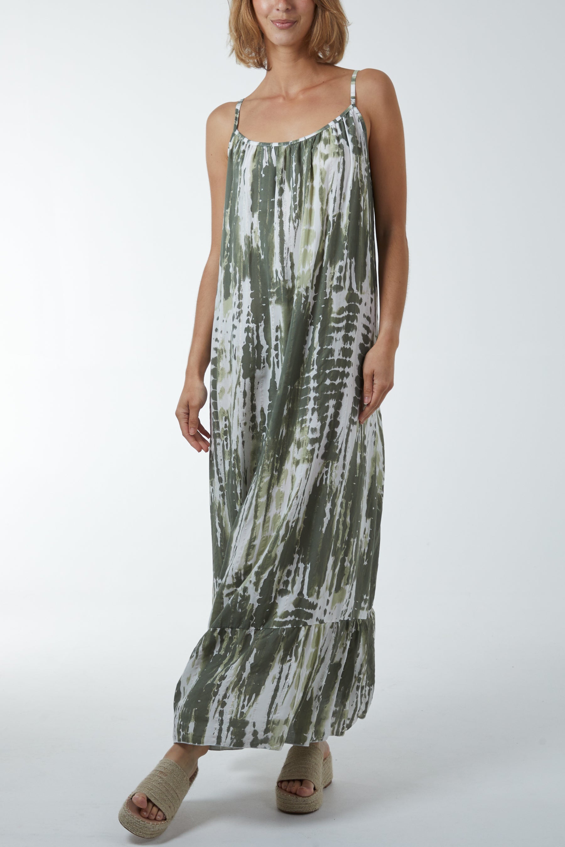 Tie Dye Cami Maxi Dress Dresses WearAll Khaki One Size