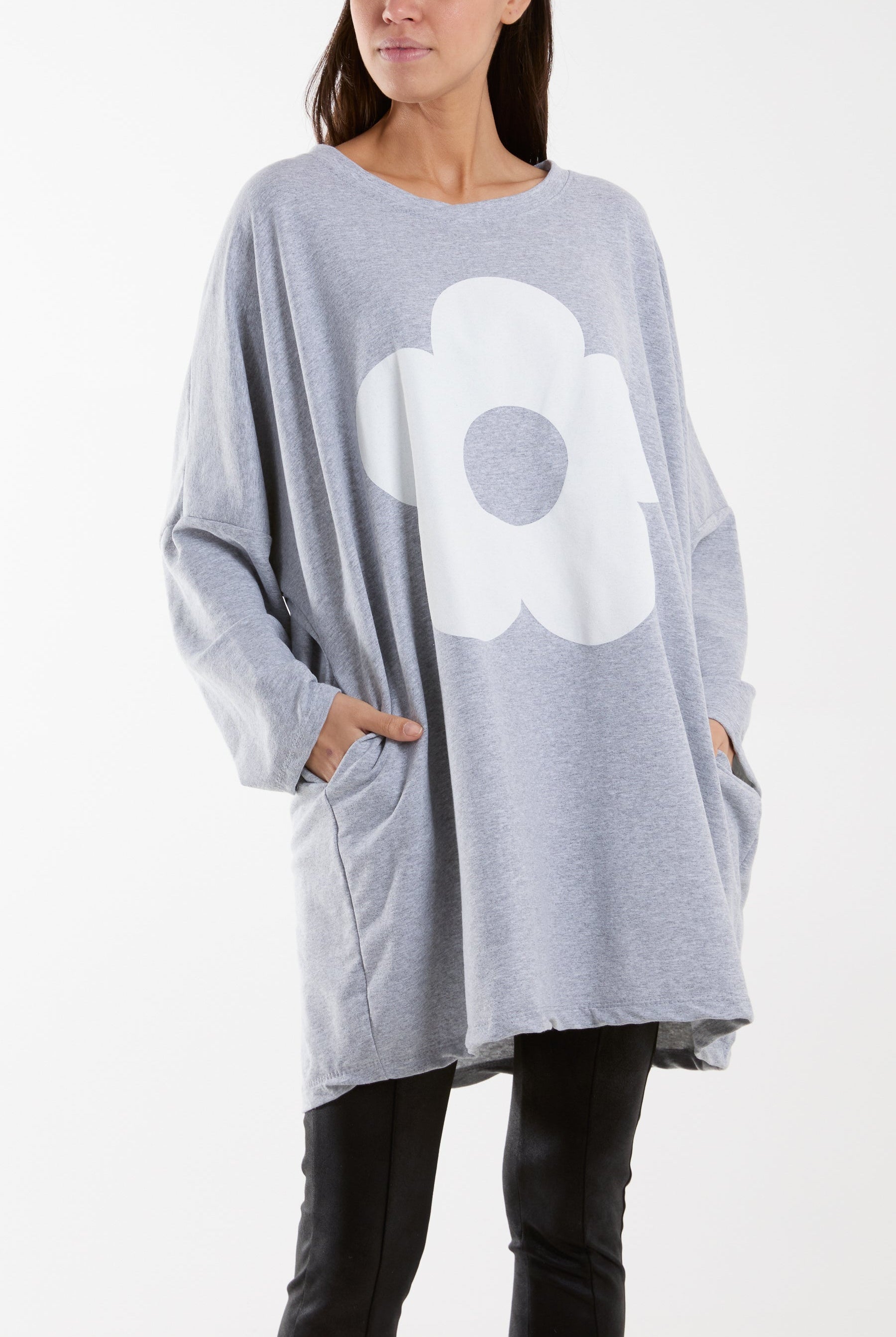 Daisy Long Fine Sweat Top Sweatshirt WearAll Grey One Size