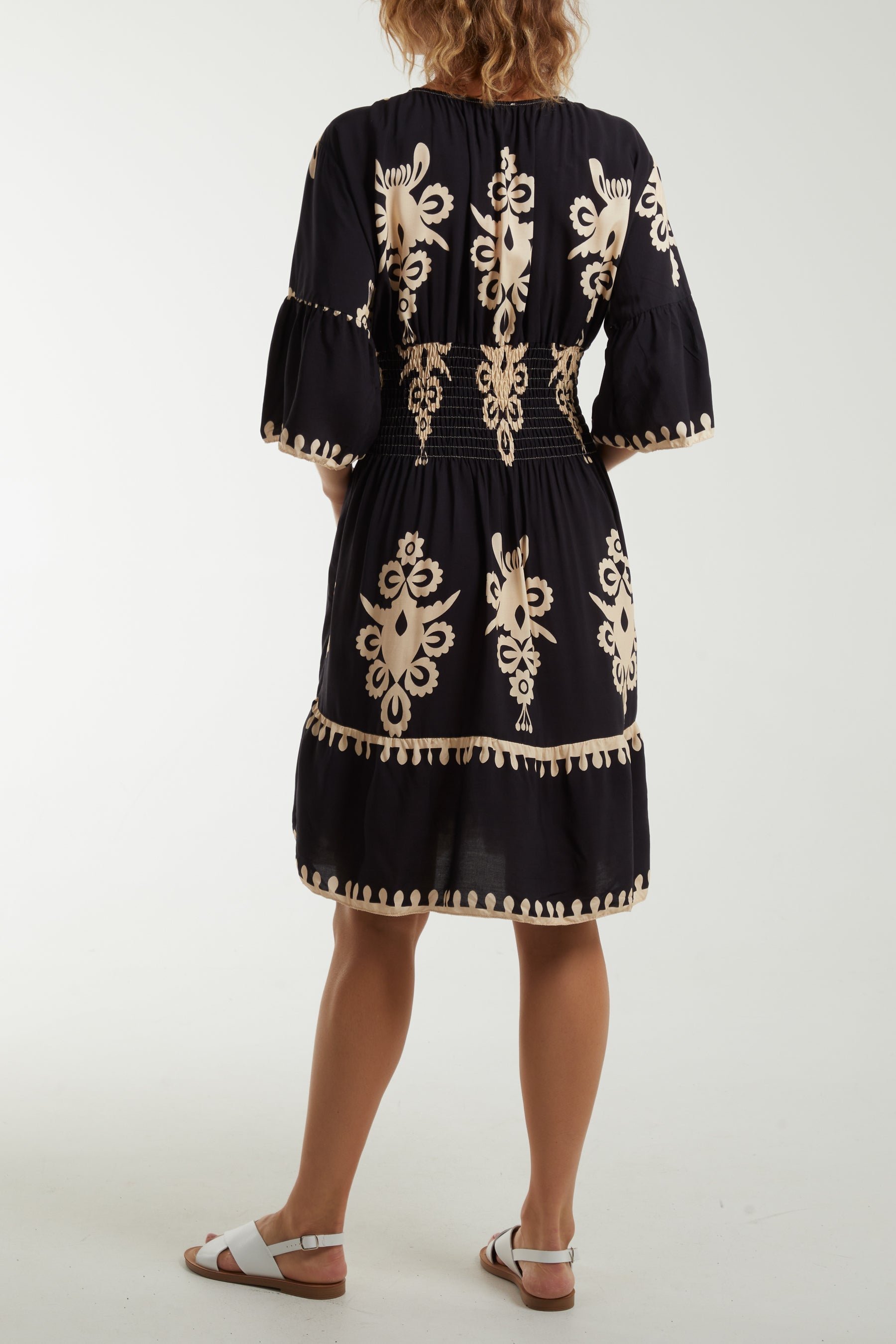 Shirred Bodice Printed Mini Dress Dresses WearAll