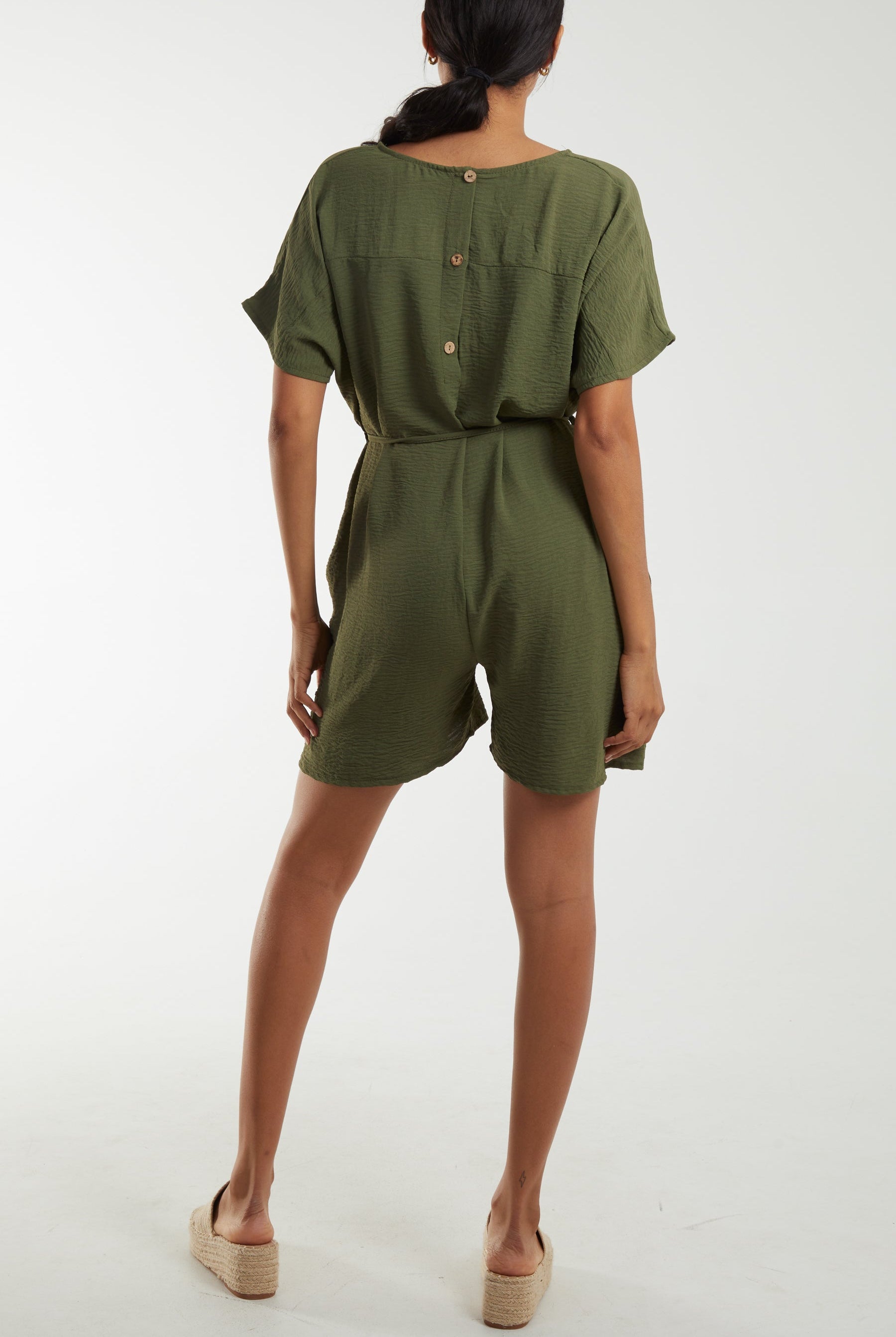 Tie Belt & Button Back Playsuit Playsuits WearAll