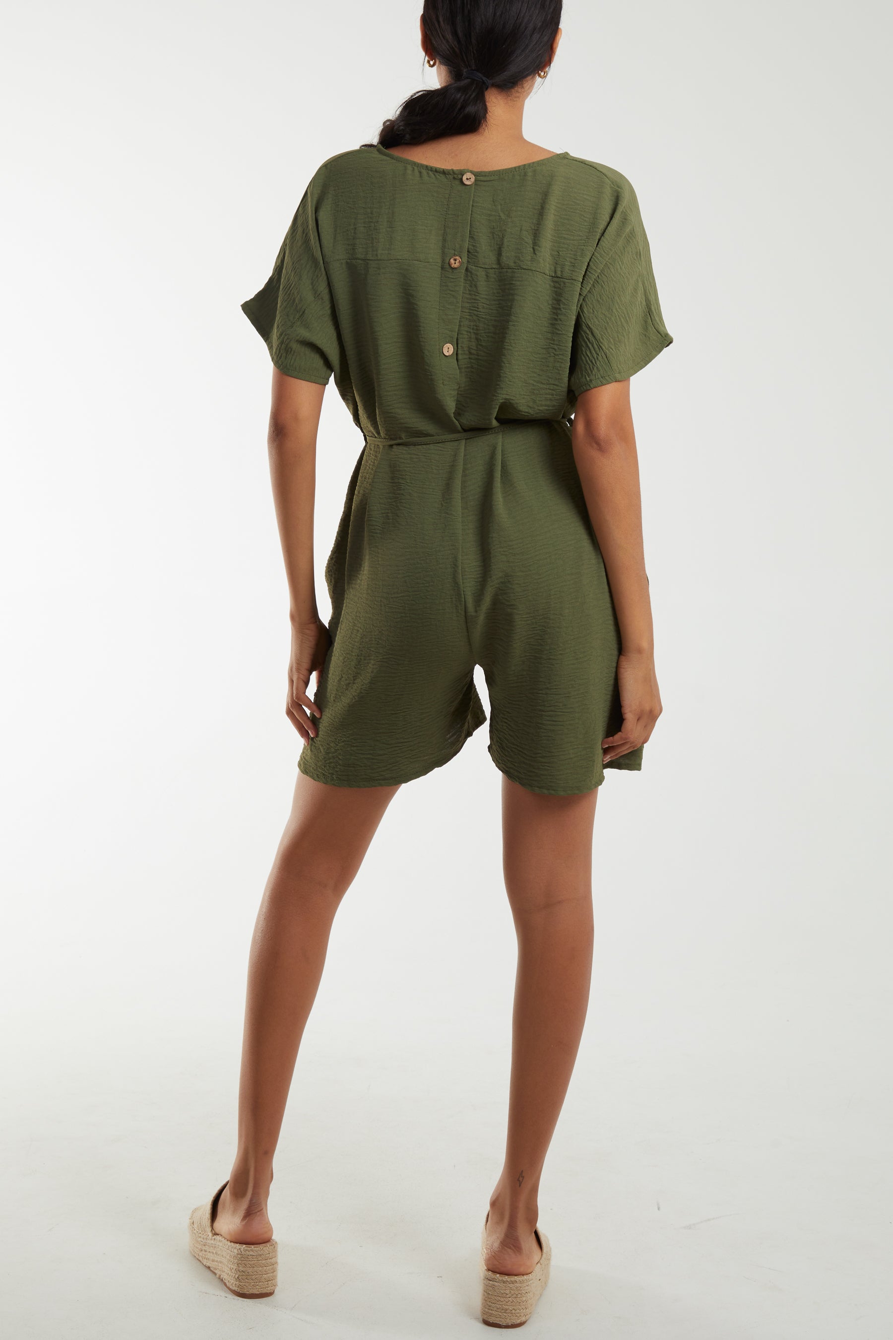 Tie Belt & Button Back Playsuit Playsuits WearAll
