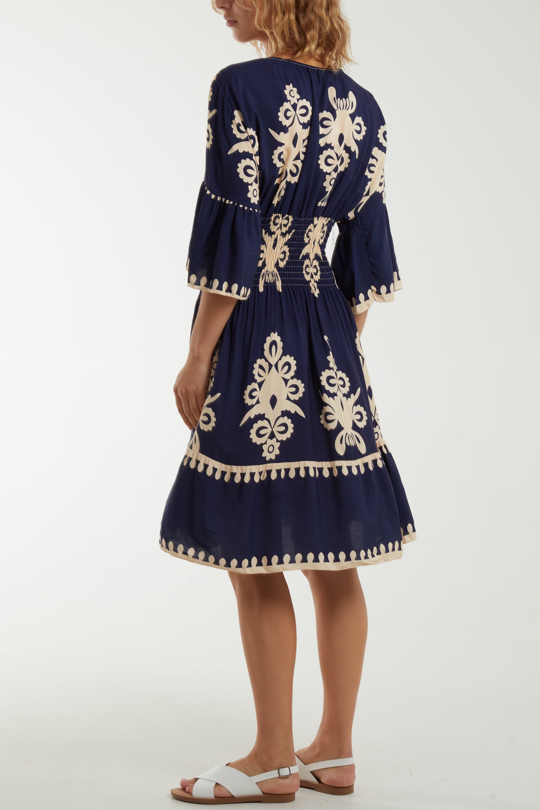 Shirred Bodice Printed Mini Dress Dresses WearAll