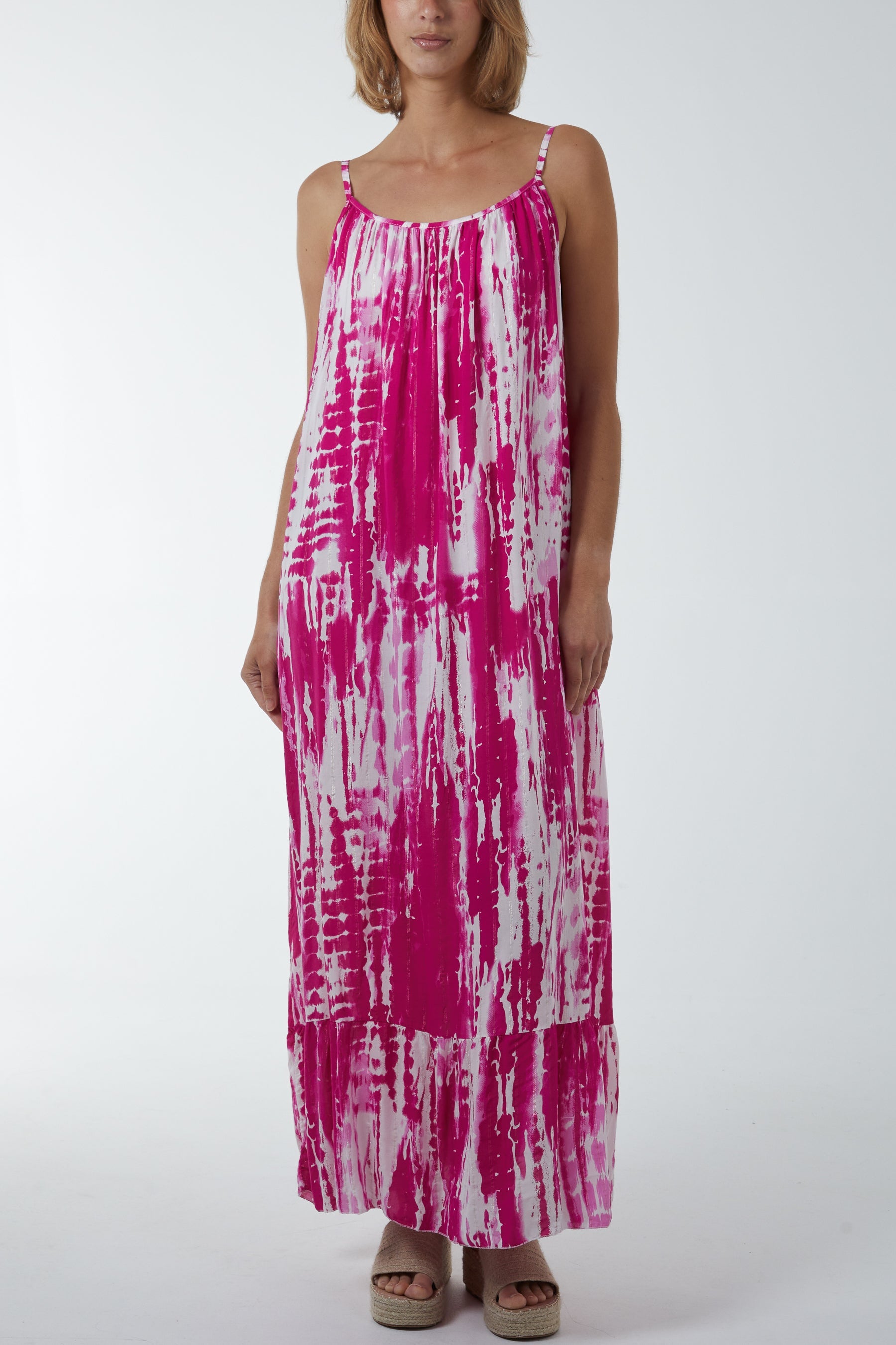 Tie Dye Cami Maxi Dress Dresses WearAll Fuchsia One Size