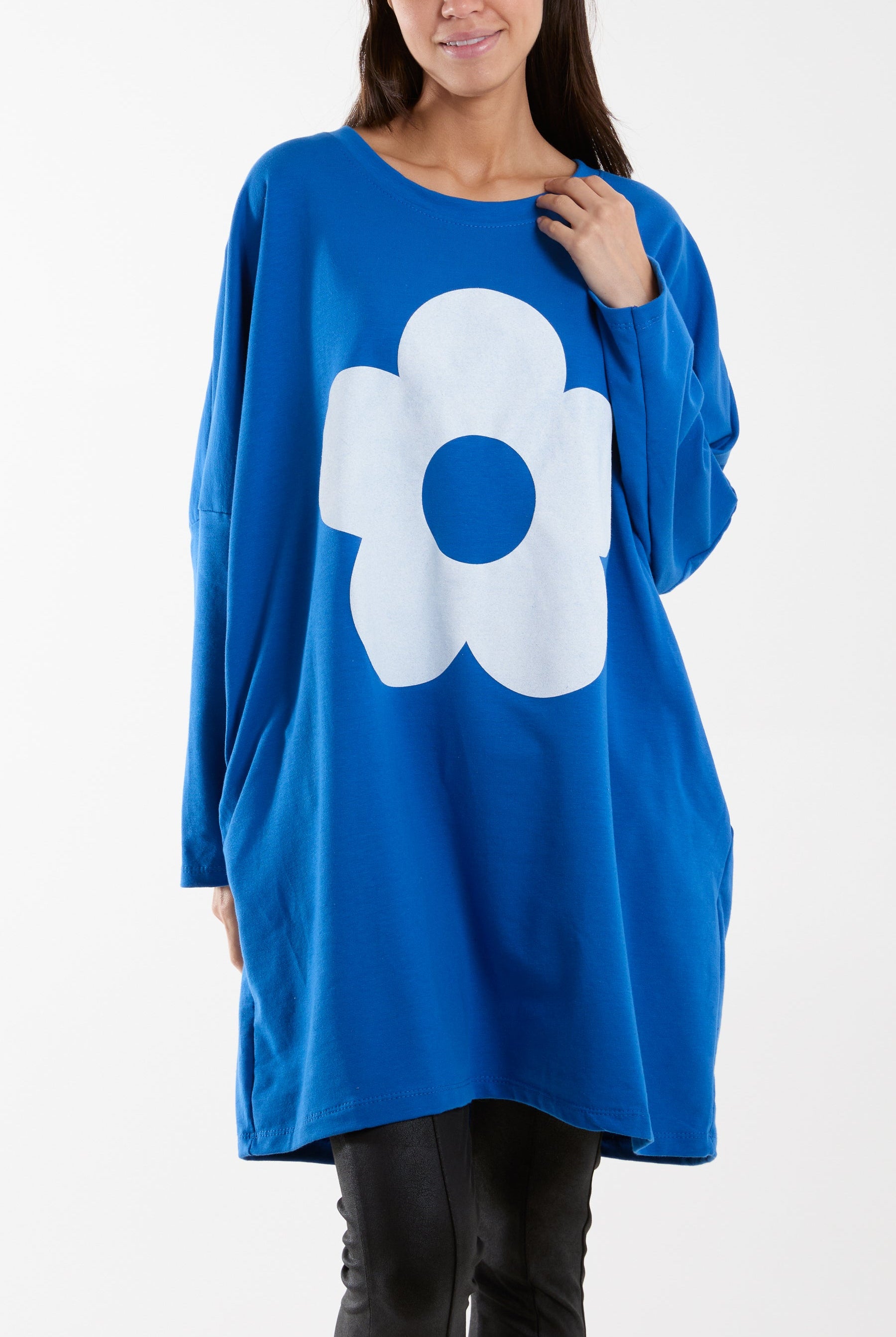 Daisy Long Fine Sweat Top Sweatshirt WearAll Royal Blue One Size