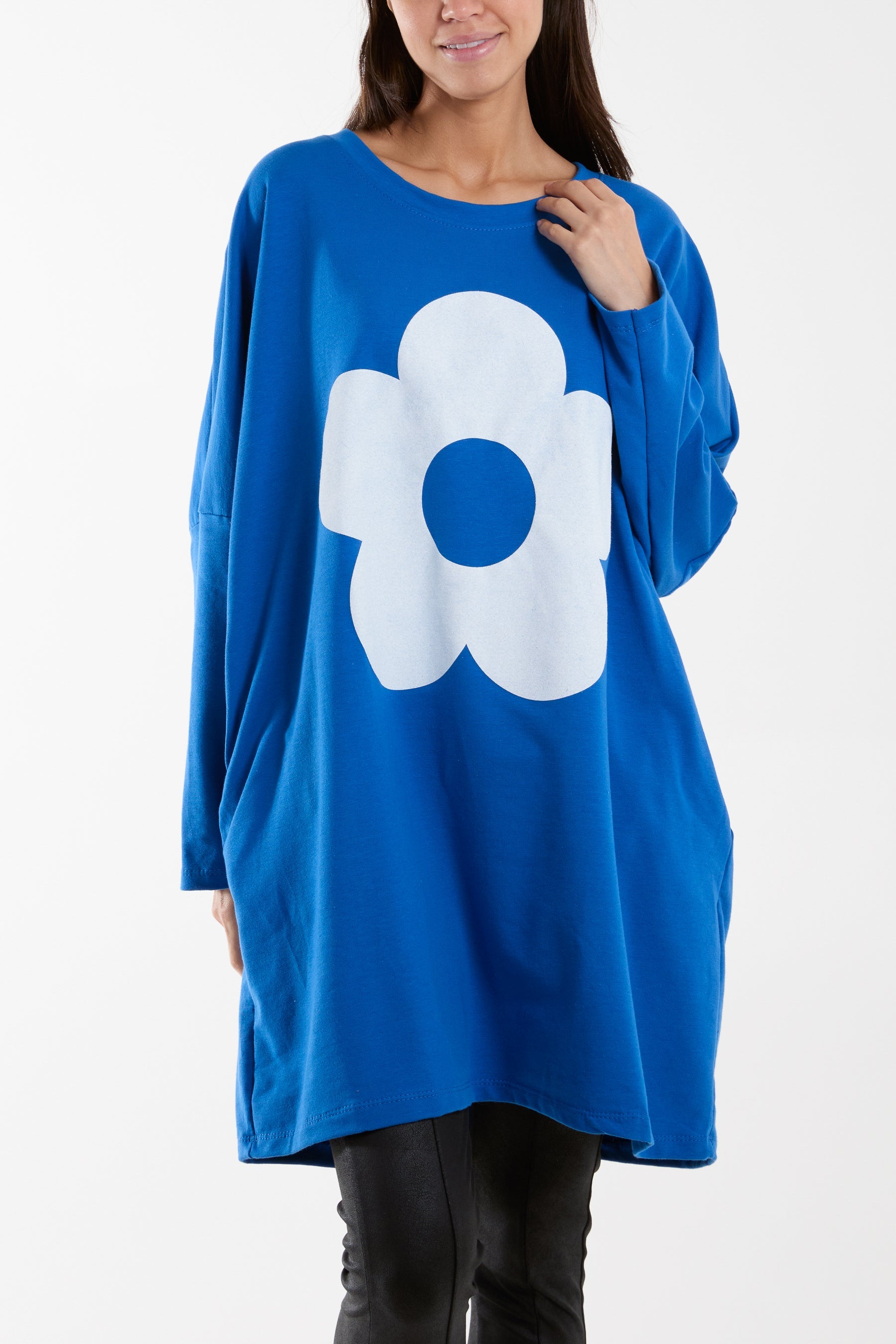 Daisy Long Fine Sweat Top Sweatshirt WearAll Royal Blue One Size