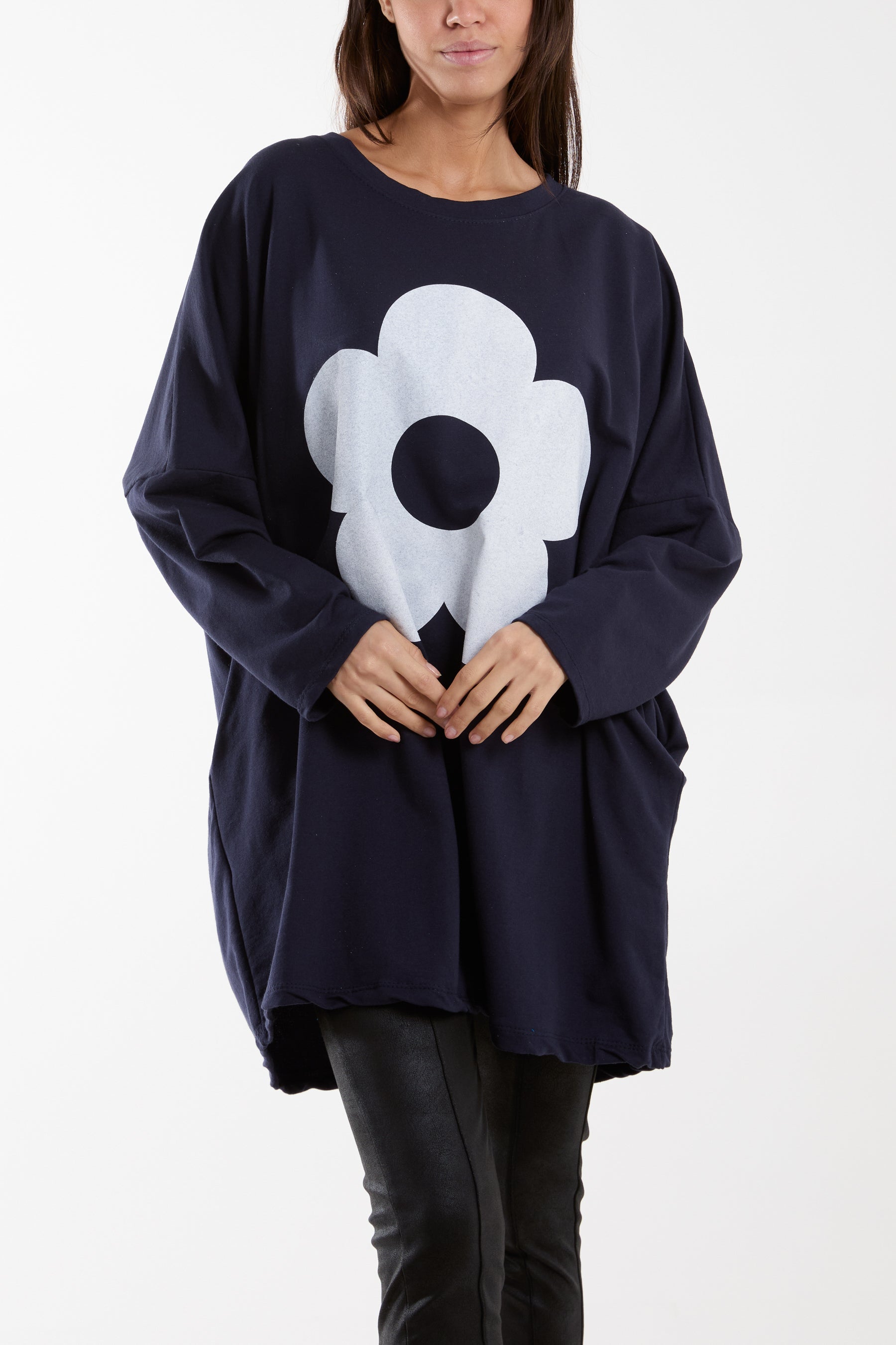 Daisy Long Fine Sweat Top Sweatshirt WearAll Navy One Size