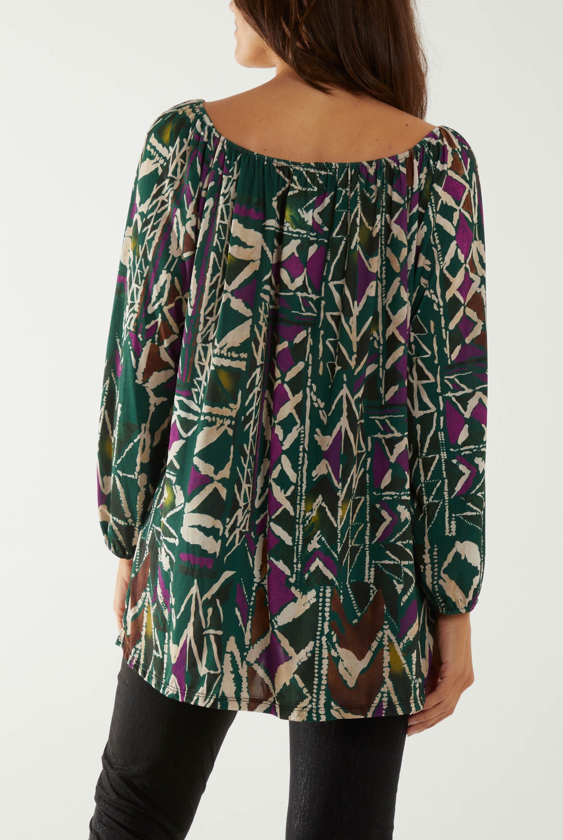 Tribal Print Bardot Tie Blouse Dresses WearAll