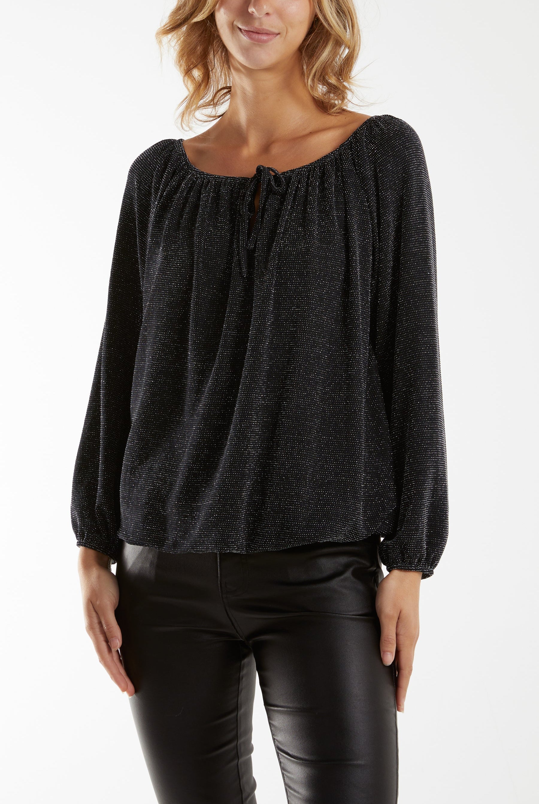 Glitter Bow Blouse Blouses WearAll Silver One Size