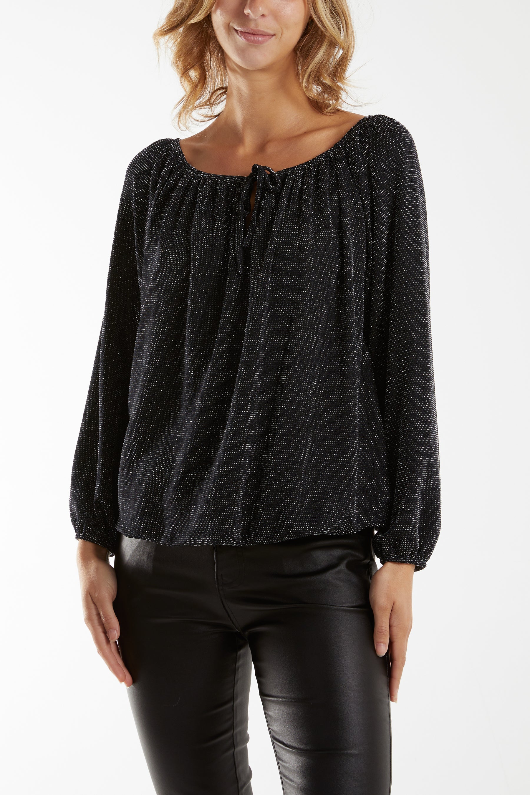 Glitter Bow Blouse Blouses WearAll Silver One Size