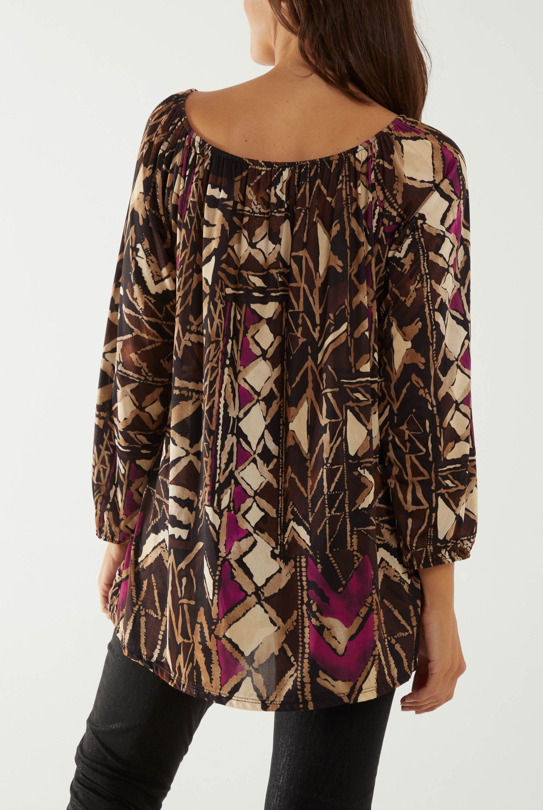 Tribal Print Bardot Tie Blouse Dresses WearAll