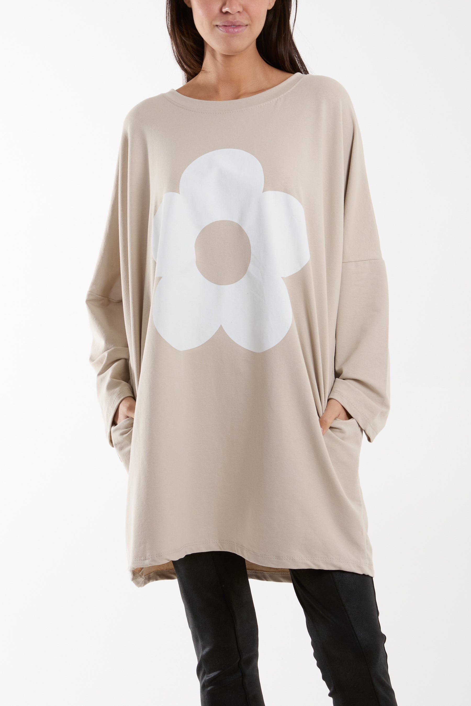 Daisy Long Fine Sweat Top Sweatshirt WearAll Stone One Size