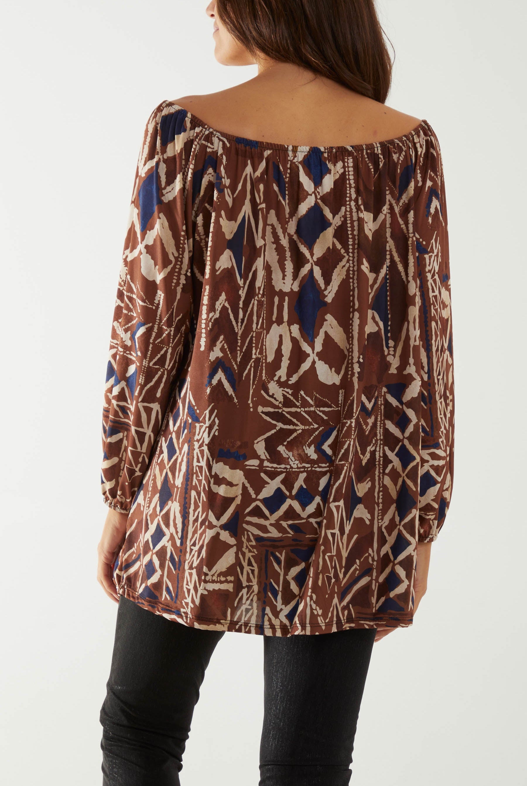 Tribal Print Bardot Tie Blouse Dresses WearAll