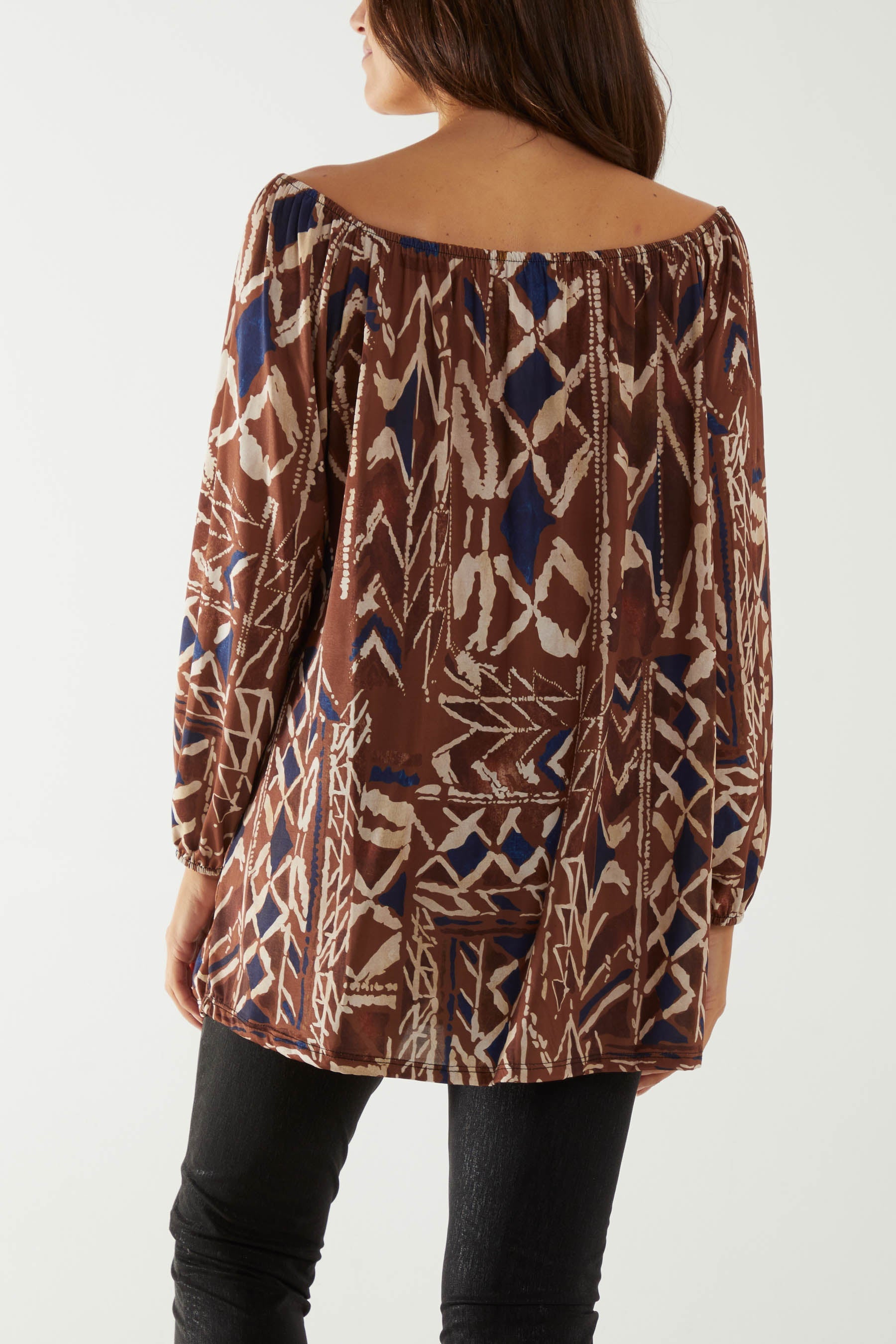 Tribal Print Bardot Tie Blouse Dresses WearAll