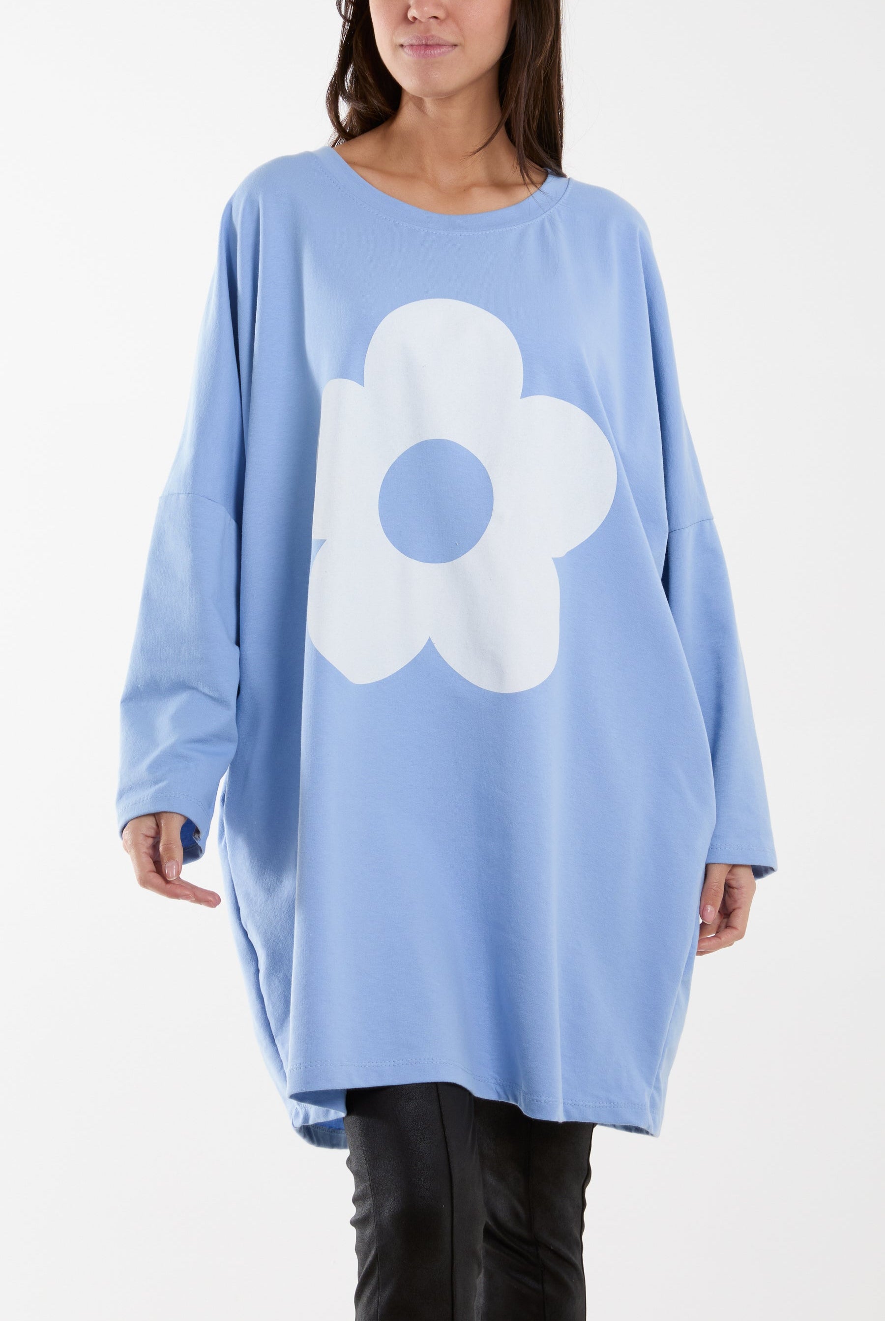 Daisy Long Fine Sweat Top Sweatshirt WearAll Light Blue One Size