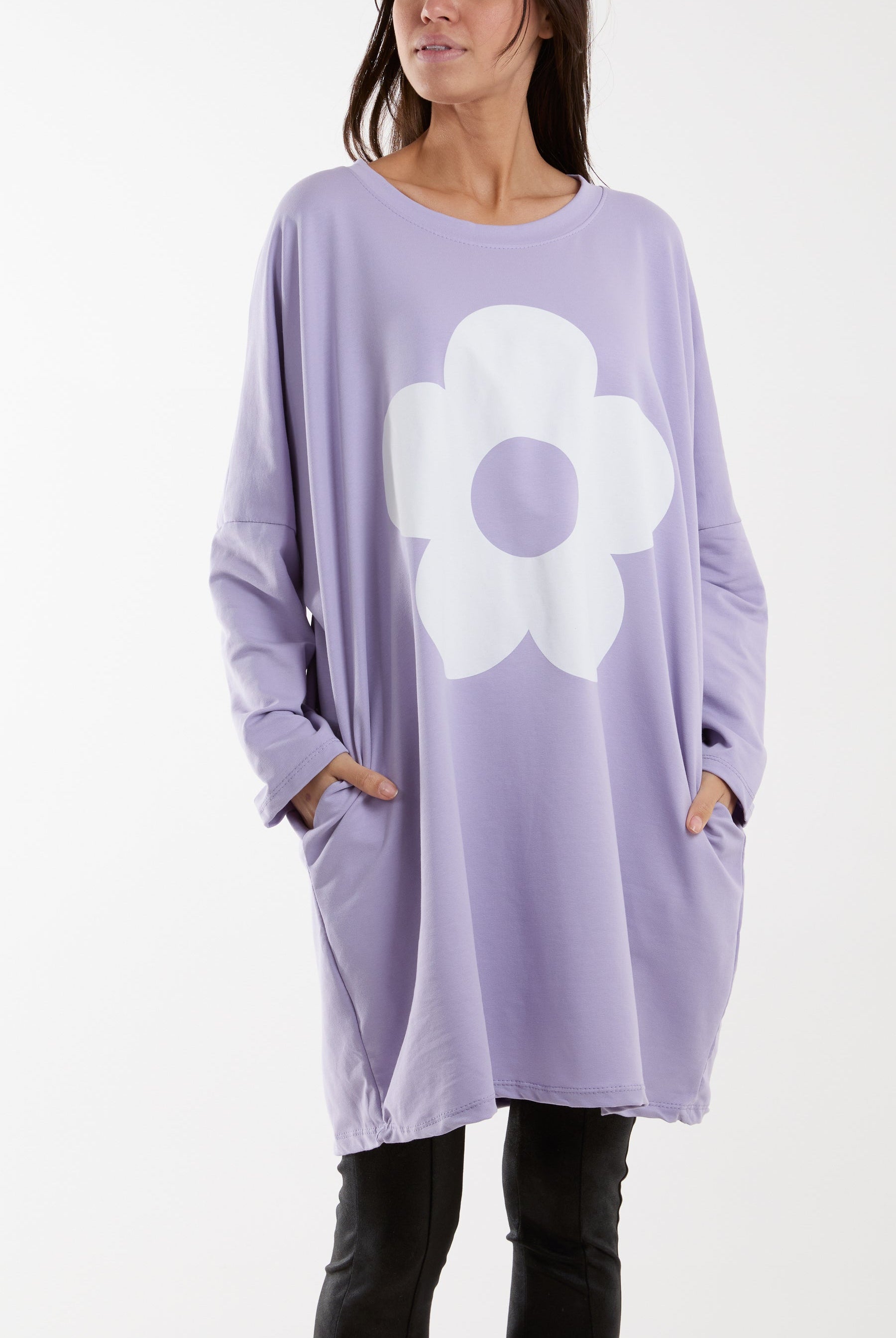 Daisy Long Fine Sweat Top Sweatshirt WearAll Lilac One Size