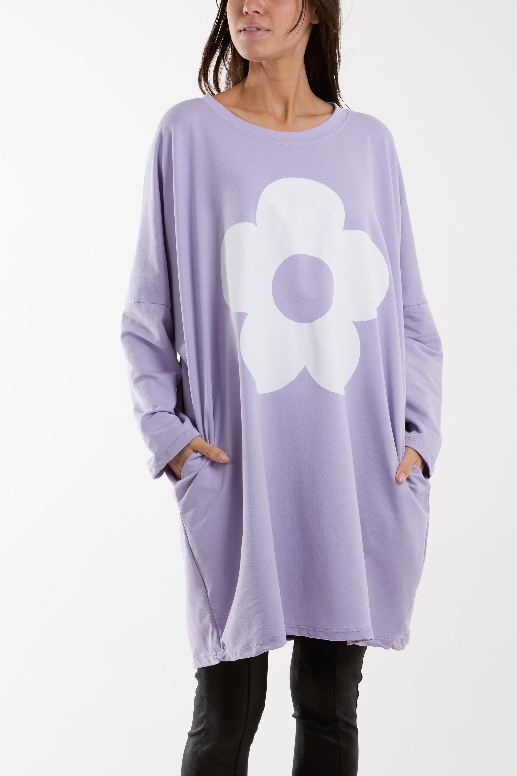 Daisy Long Fine Sweat Top Sweatshirt WearAll Lilac One Size