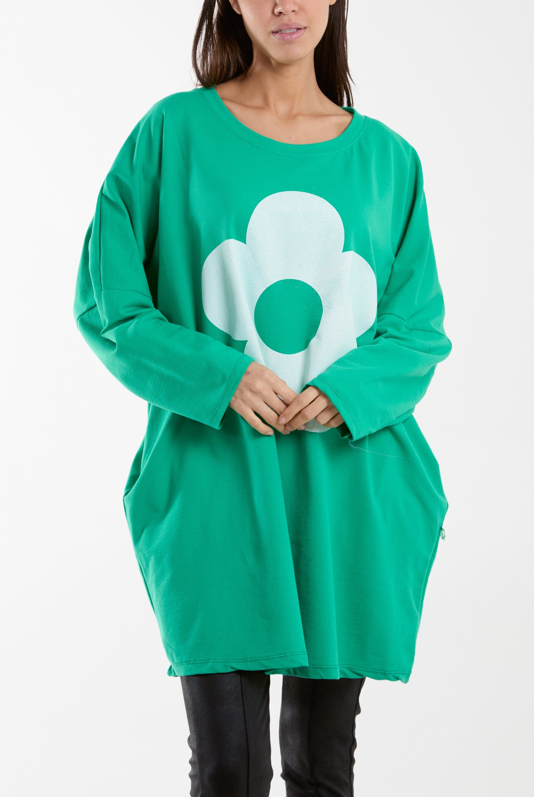 Daisy Long Fine Sweat Top Sweatshirt WearAll Jade One Size