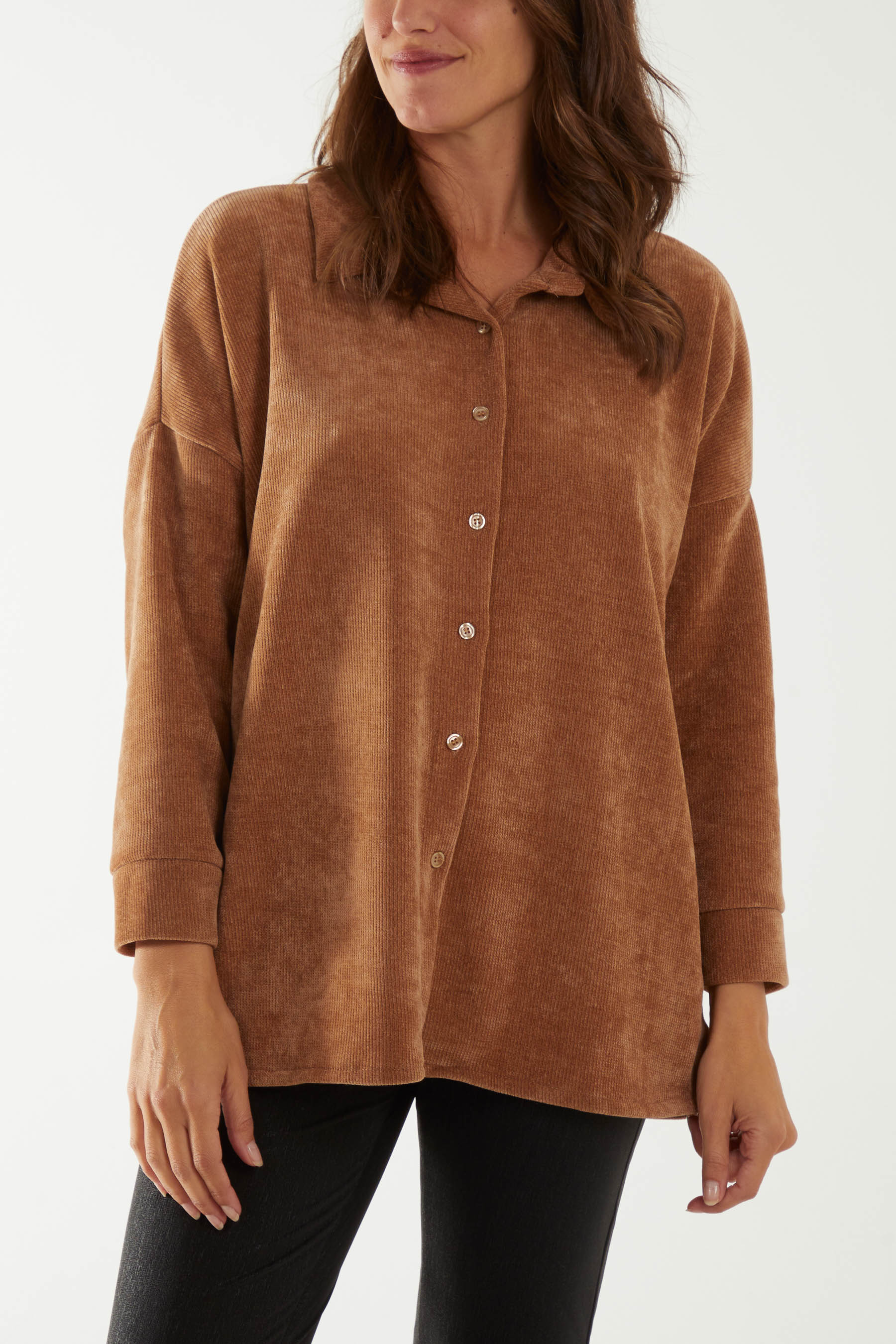 Oversized Corduroy Shirt Jackets WearAll Camel One Size